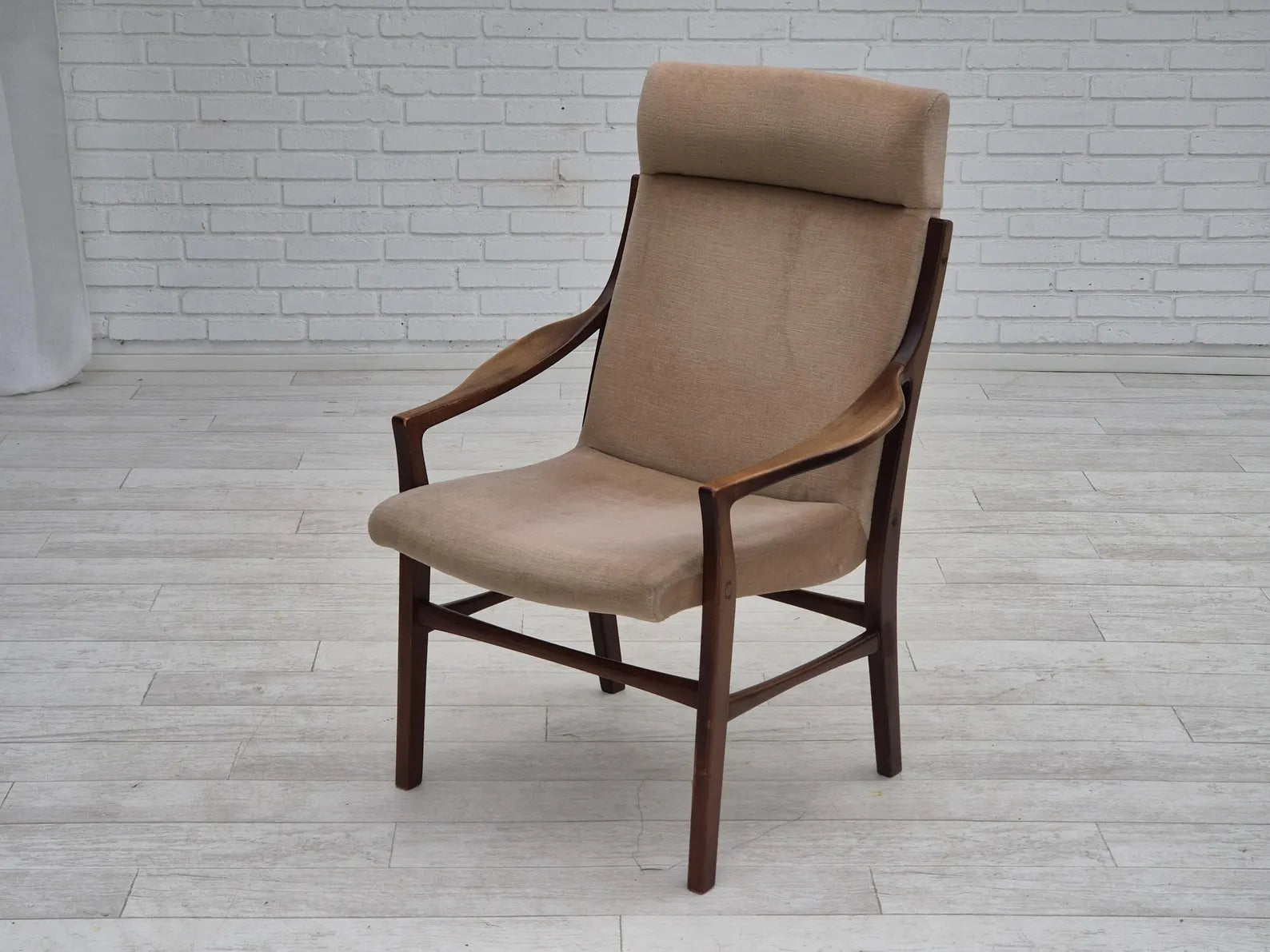 Highback_Armchair,_Beech_Wood_&_Velour,_1960s_Denmark