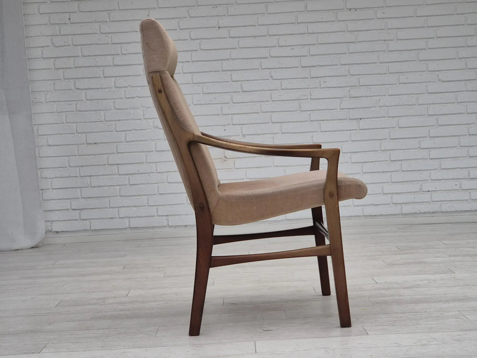 Highback_Armchair,_Beech_Wood_&_Velour,_1960s_Denmark