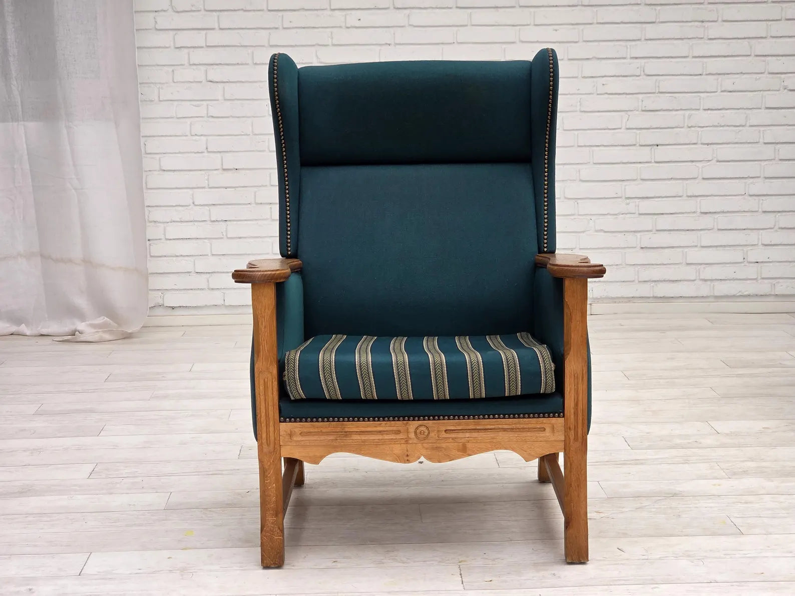 Highback_Armchair,_Turquoise-Green_Wool_&_Oak,_1970s_Denmark