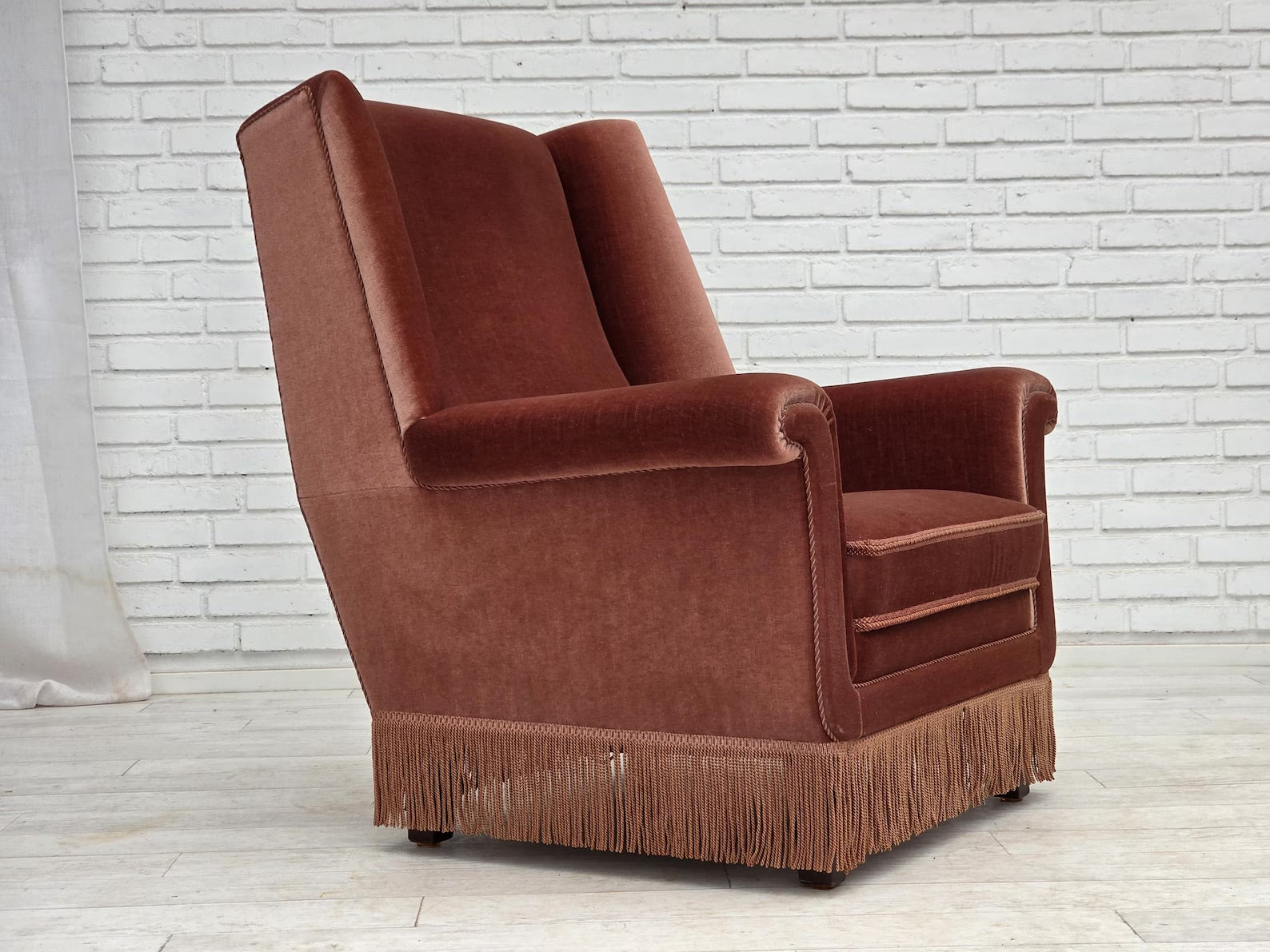 Danish_High_Back_Armchair_in_Salmon_Velour,_1970s,_Denmark