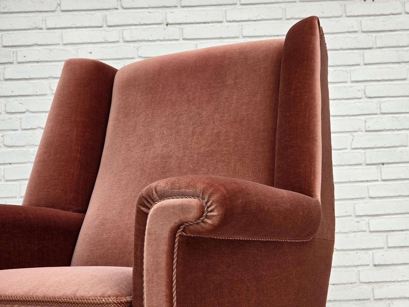 Danish_High_Back_Armchair_in_Salmon_Velour,_1970s,_Denmark
