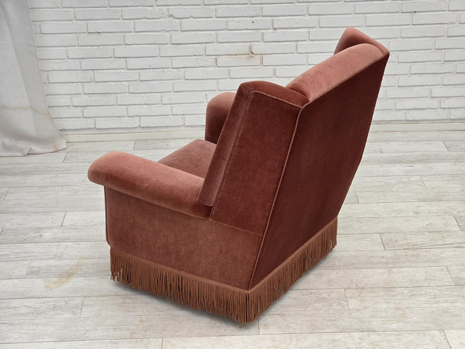 Danish_High_Back_Armchair_in_Salmon_Velour,_1970s,_Denmark