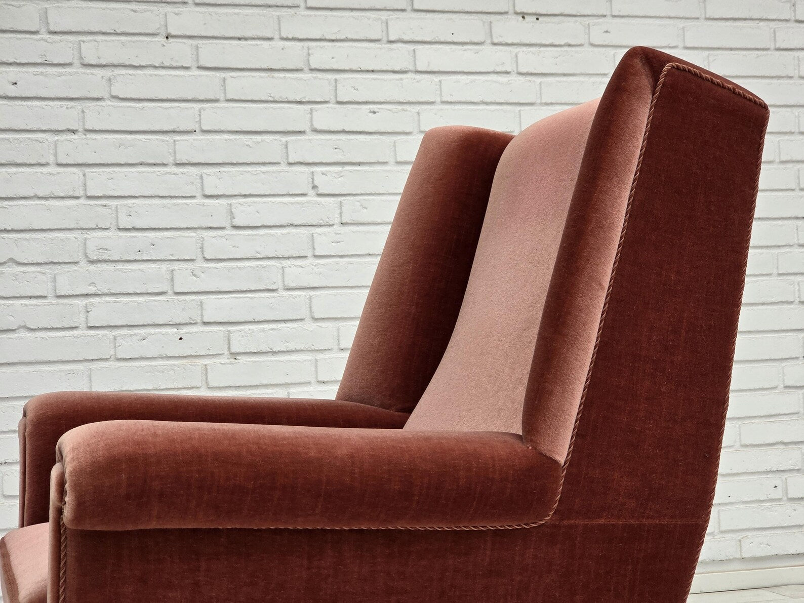 Danish_High_Back_Armchair_in_Salmon_Velour,_1970s,_Denmark