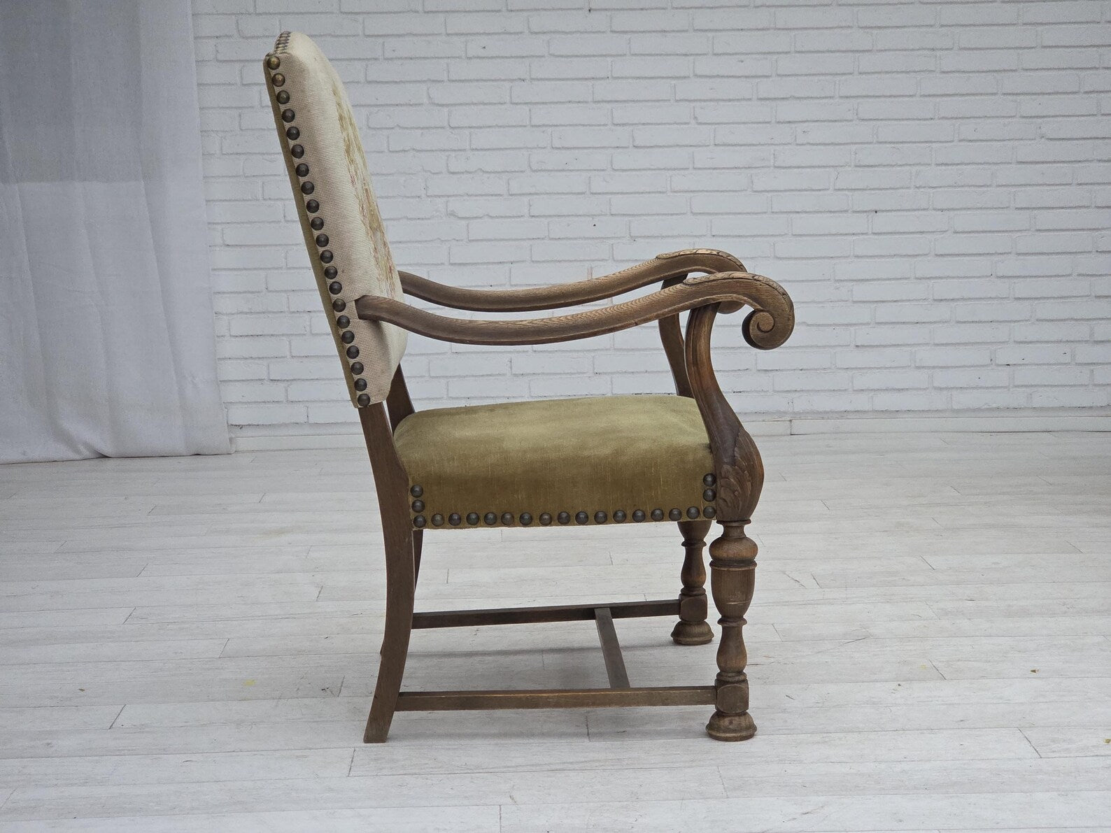 Highback_Armchair,_Wool_&_Velour,_Carved_Oak_1950s_Denmark