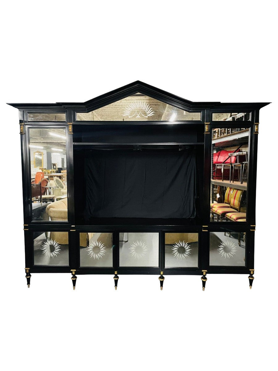 Hollywood_Regency_Ebony_Mirrored_Breakfront_Cabinet_Bookcase,_Late_20th_Century,_USA