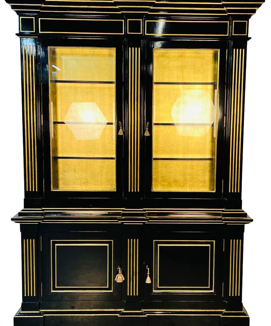 Hollywood_Regency_Maison_Jansen-Style_Bookcase,_Ebony_&_Gold_Leaf_1970s