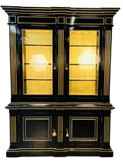 Hollywood_Regency_Maison_Jansen-Style_Bookcase,_Ebony_&_Gold_Leaf_1970s