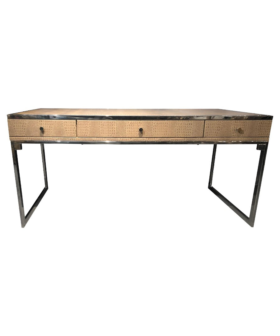 Hollywood_Regency-Style_Desk,_Embossed_Leather_&_Chrome_Frame,_2000s_USA