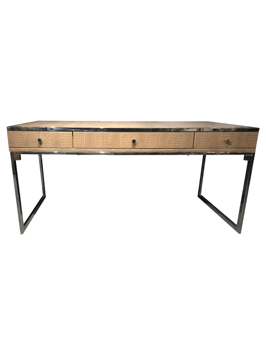 Hollywood_Regency-Style_Desk,_Embossed_Leather_&_Chrome_Frame,_2000s_USA