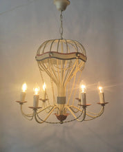 French_Hot_Air_Balloon_Chandelier_in_Gilt_Iron_and_Painted_Tole,_Mid_Century_Decorative_Ceiling_Light