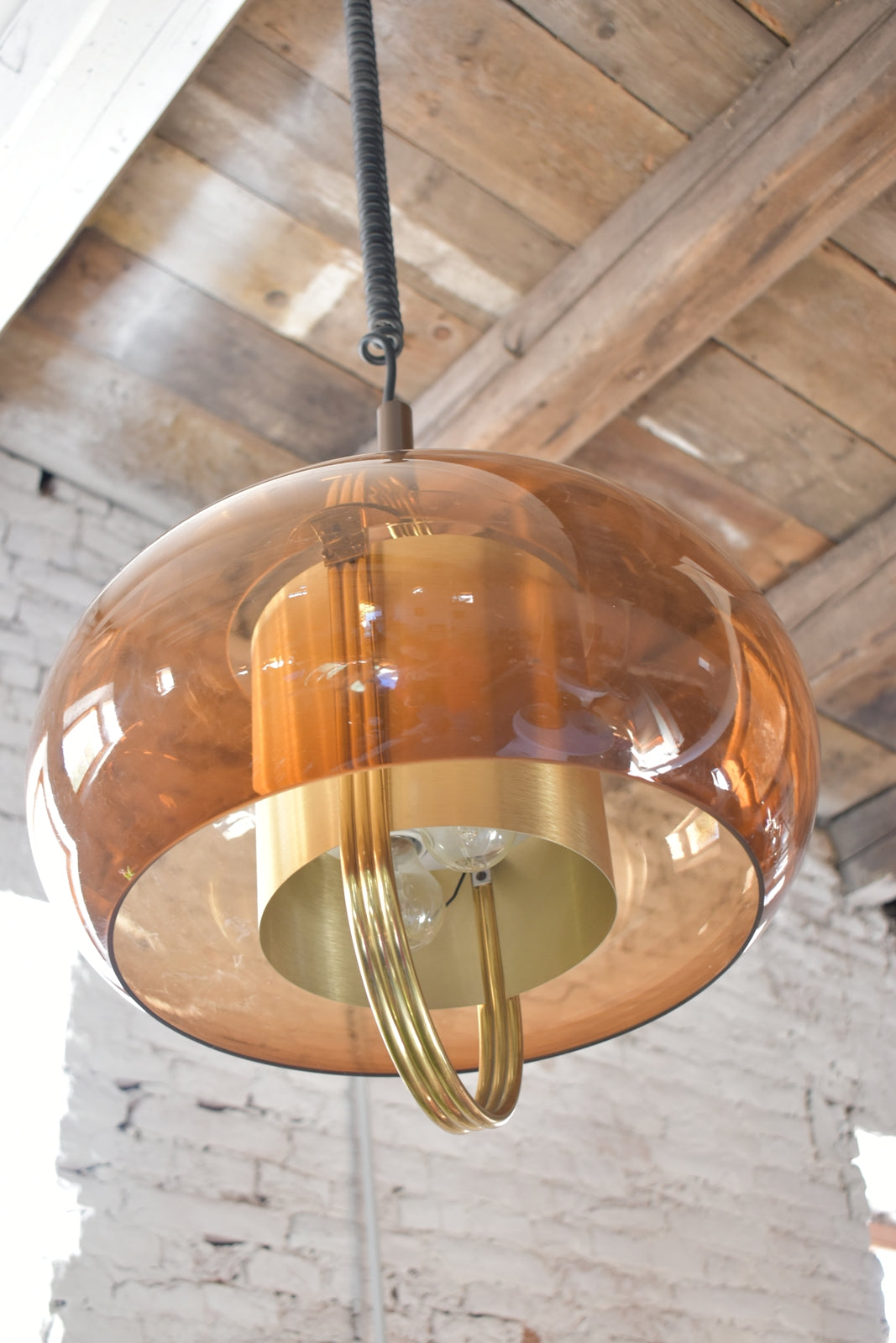 1970s_Smoked_Glass_and_Brass_Pendant_Lamp_by_Temde_Leuchten,_German_Space_Age_Design