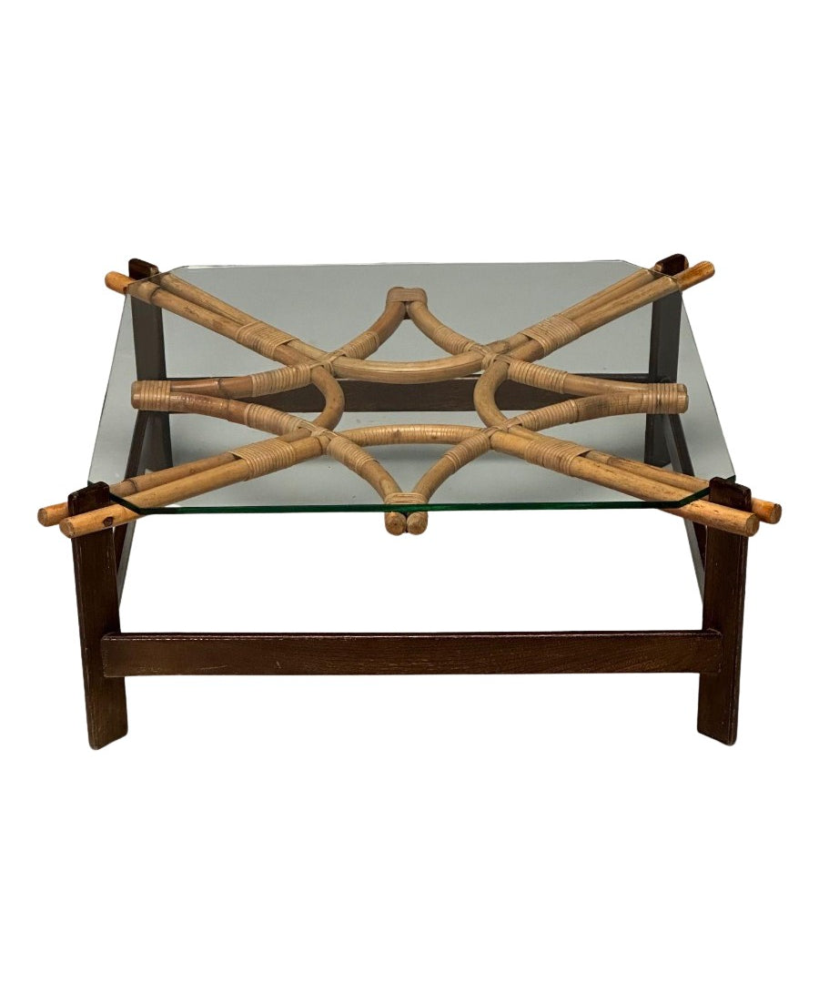 ISA_Italian_Mid-Century_Coffee_Table_Wood_&_Cane,_1980s_Italy
