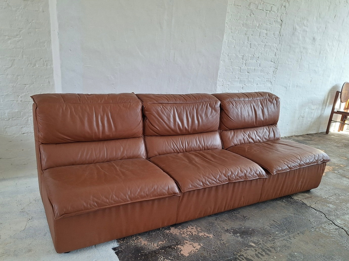 1970s_Italian_Cognac_Leather_Three-Seater_Sofa,_Armless_Mid-Century_Modern_Design