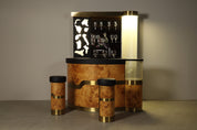 1970s_Italian_Cocktail_Bar_with_Burl_Wood_Veneer,_Illuminated_Back_Bar,_Aquarium_and_2_Matching_Stools