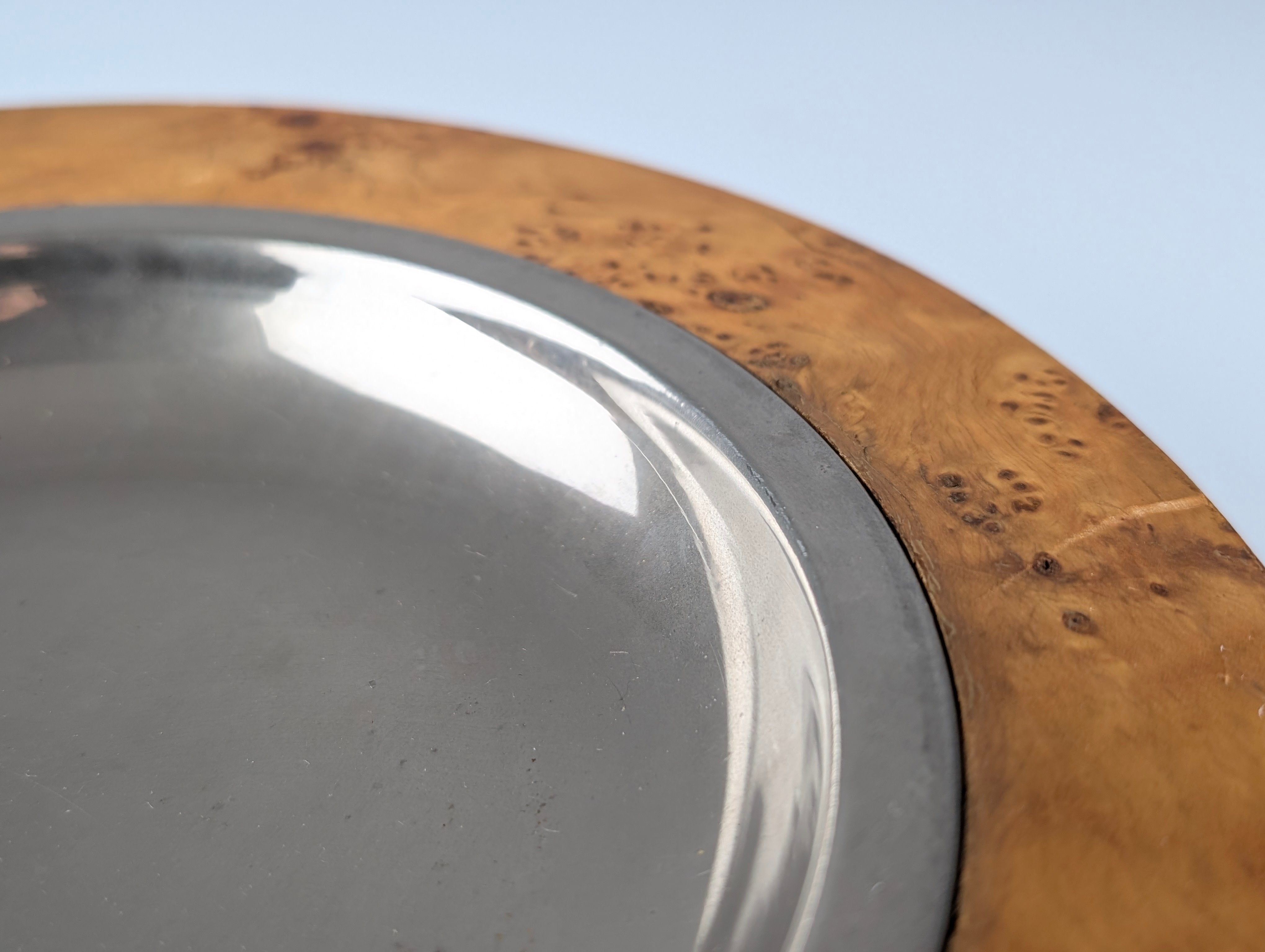 1970s_Italian_Burl_Wood_and_Stainless_Steel_Ashtray_or_Catchall,_Tommaso_Barbi_Style