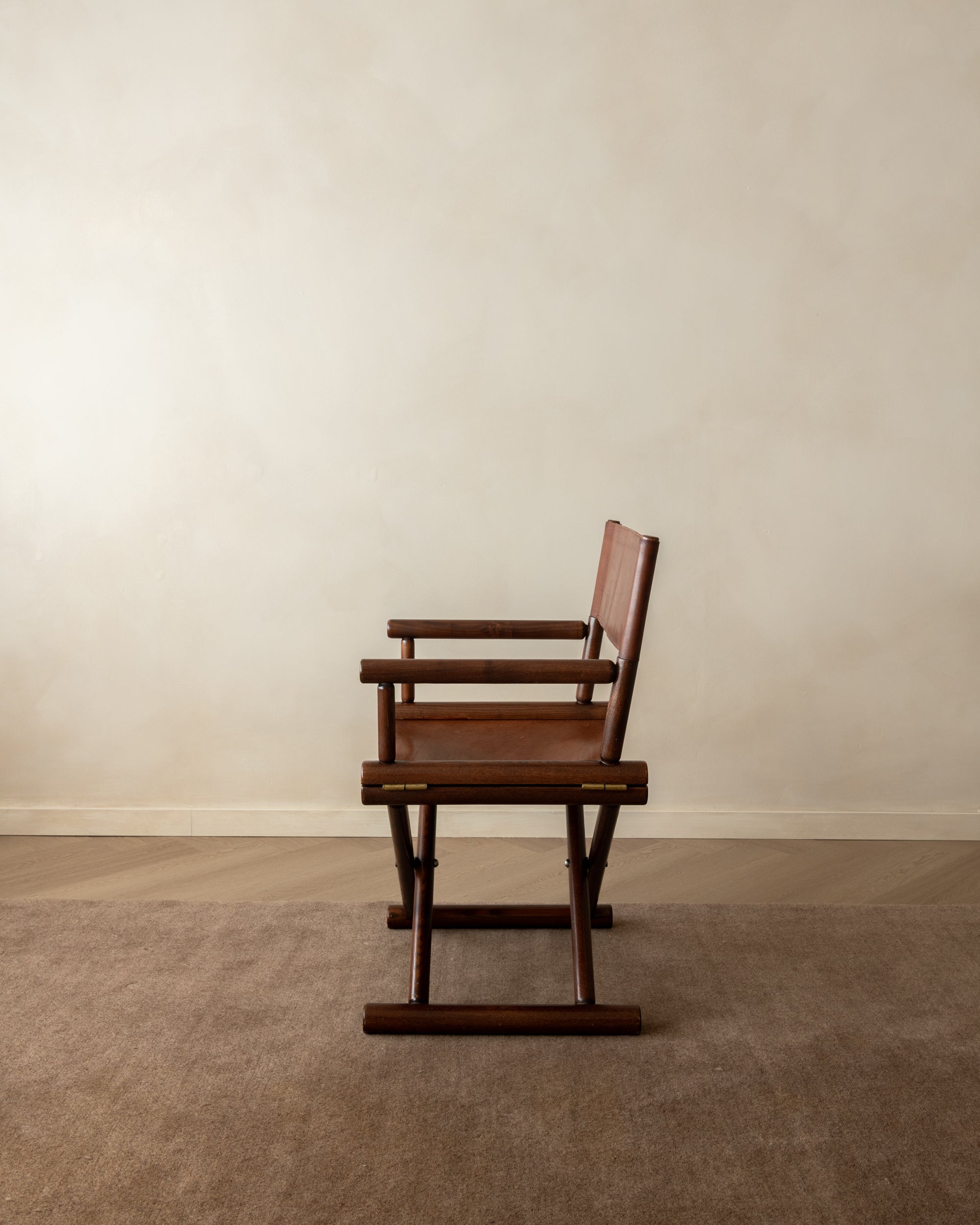 Italian_Modern_Folding_Director's_Chair_in_Dark_Stained_Ash_Wood_and_Brown_Leather,_1980s–1990s