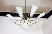 Italian_Spider_Chandelier_with_Eight_Brass_Arms_and_White_Shades,_1970s