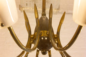 Italian_Spider_Chandelier_with_Eight_Brass_Arms_and_White_Shades,_1970s