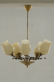 Paavo_Tynell_5-Arm_Brass_and_Glass_Chandelier,_Finland