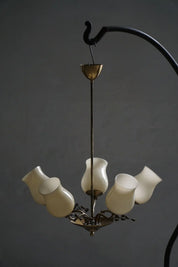 Paavo_Tynell_5-Arm_Brass_and_Glass_Chandelier,_Finland