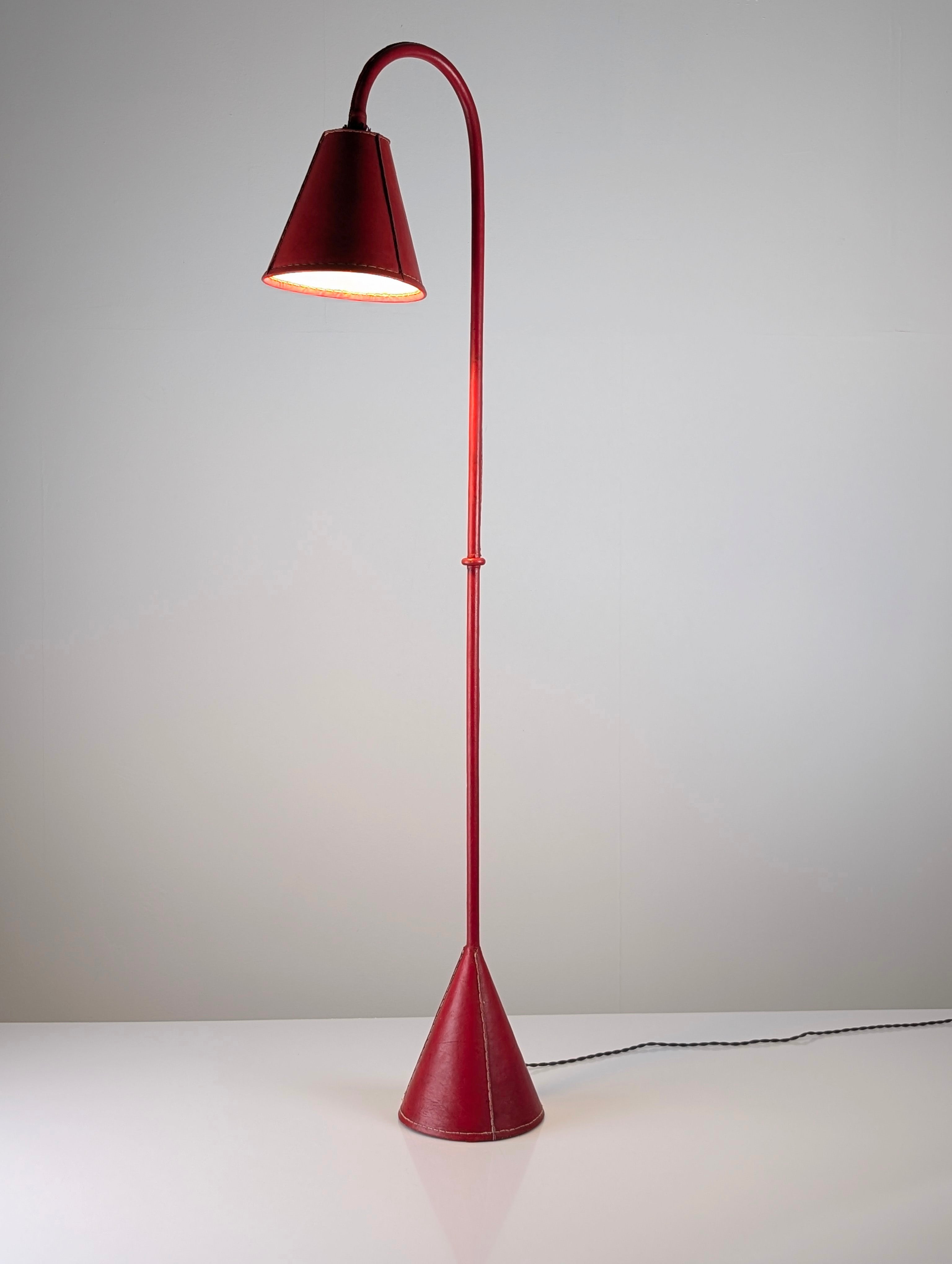 Jacques_Adnet_Floor_Lamp_in_Stitched_Red_Saddle_Leather,_France,_1960s