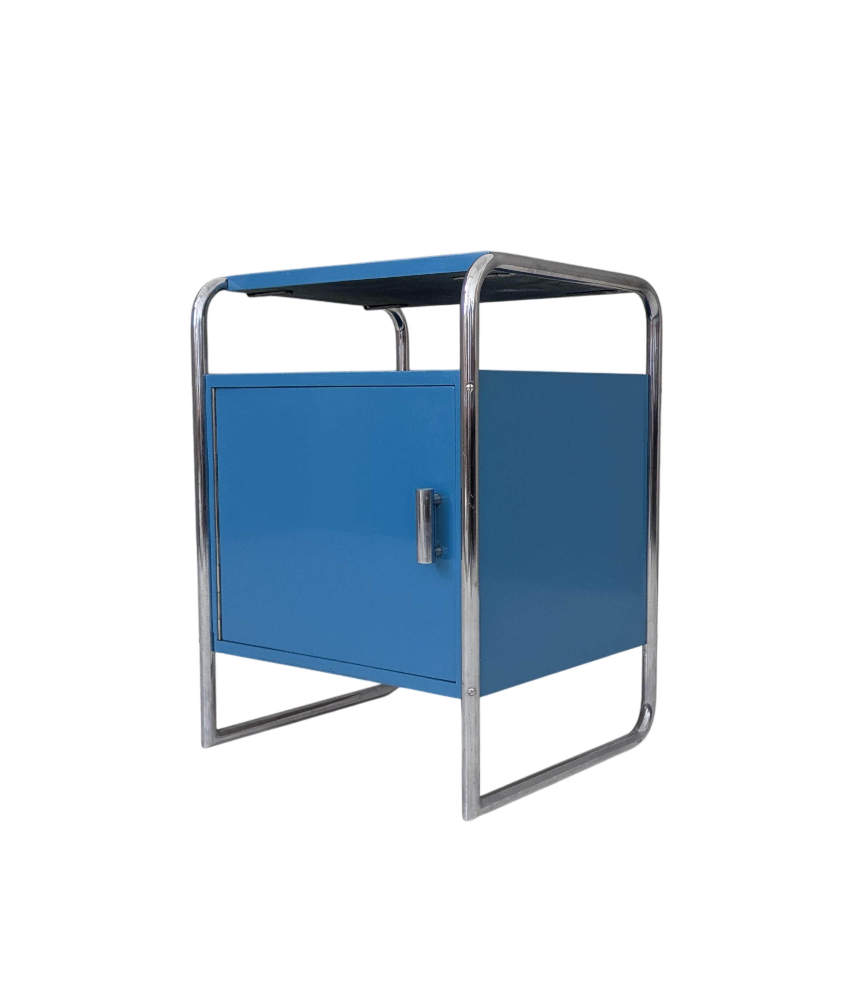 Jindřich_Fenyves_B_107_Bauhaus_Nightstand_for_Thonet_in_Blue_Lacquer_and_Chrome,_1930s