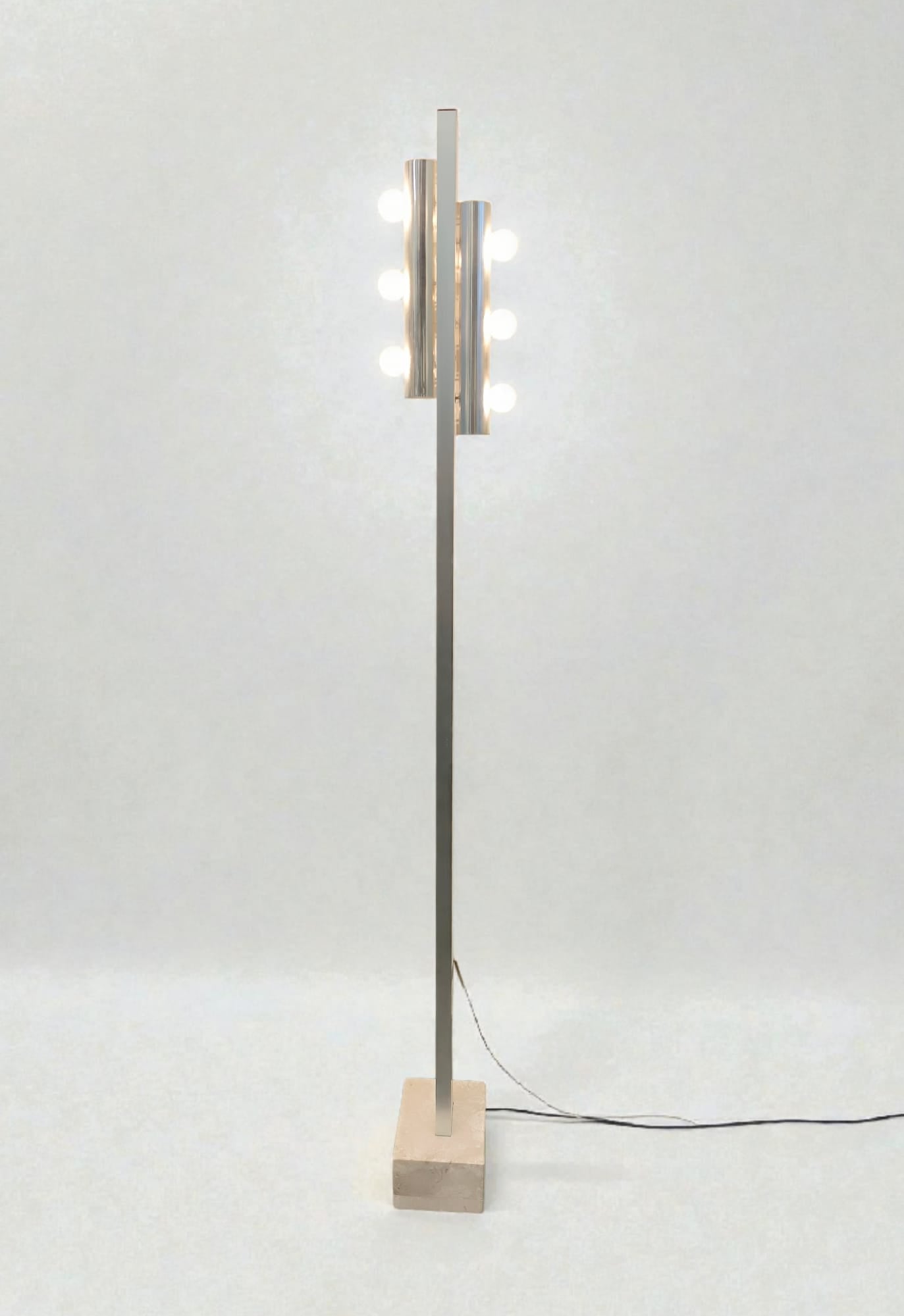 Six-Light_Floor_Lamp_by_Targetti_with_Travertine_Base,_1970s,_Italy