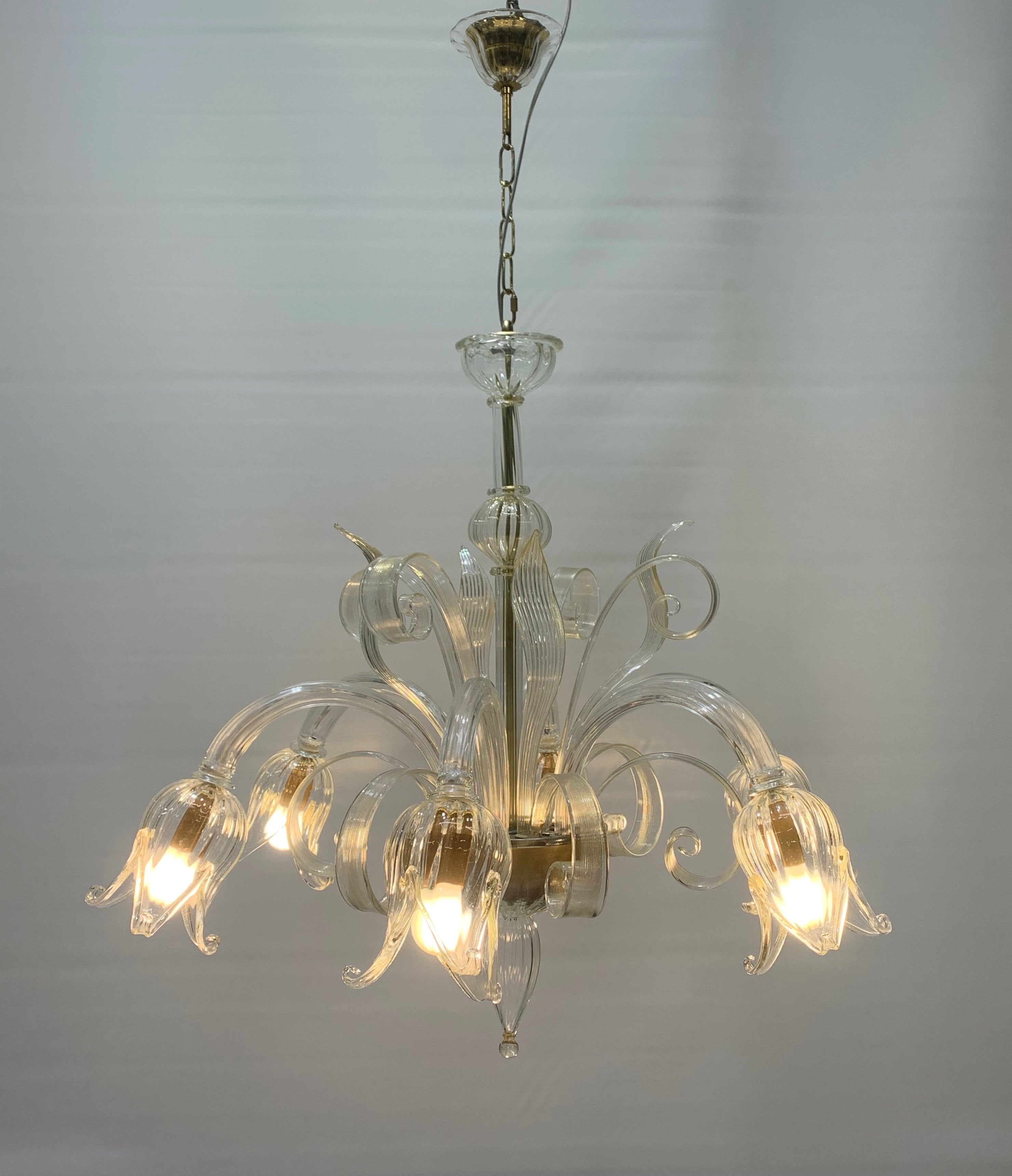 Seguso_Attributed_Murano_Glass_6_Light_Chandelier,_Italy,_1970s