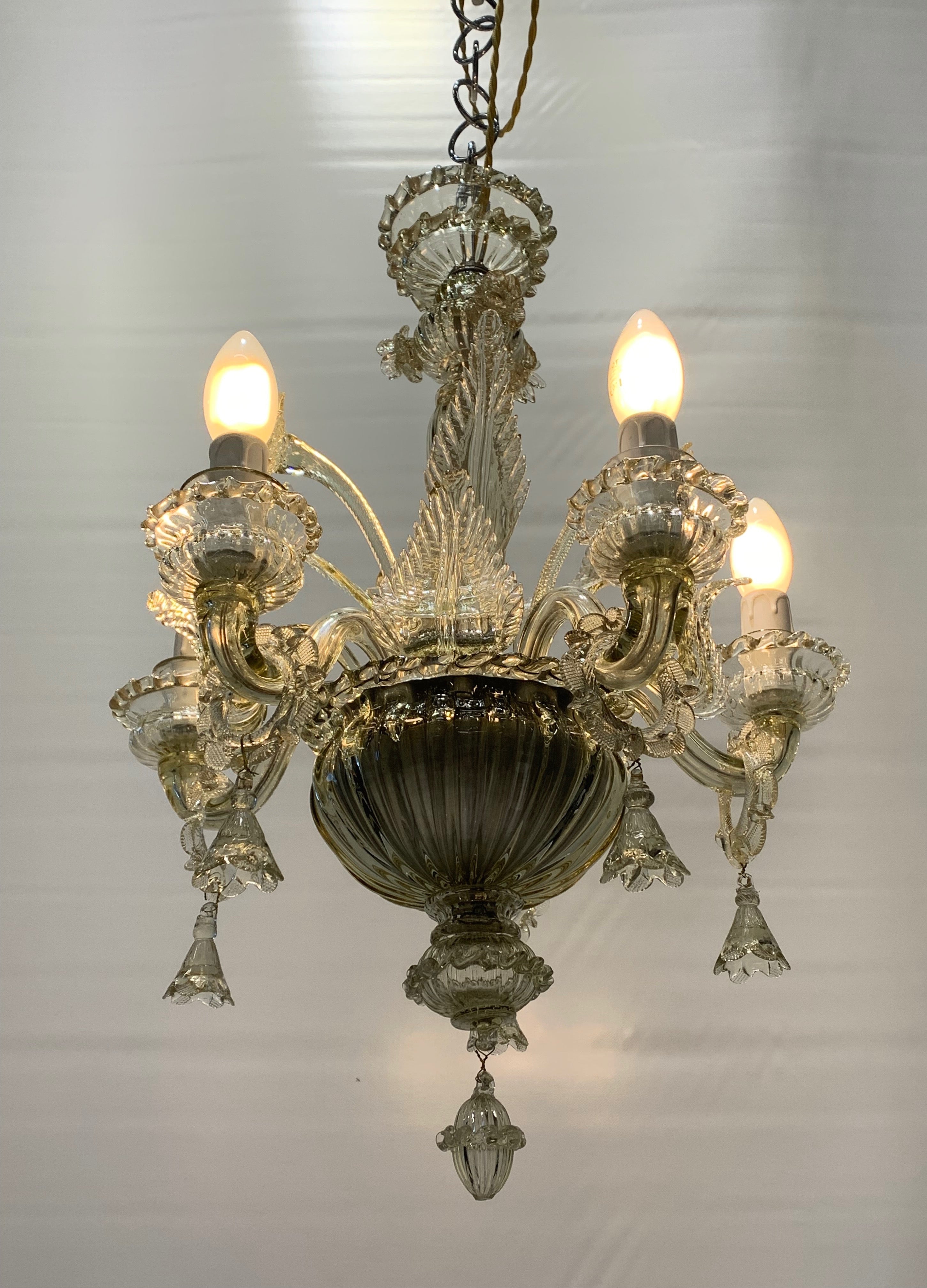 G._Ferro_by_Smoked_Murano_Glass_Chandelier,_5_Light,_Italy,_1950s
