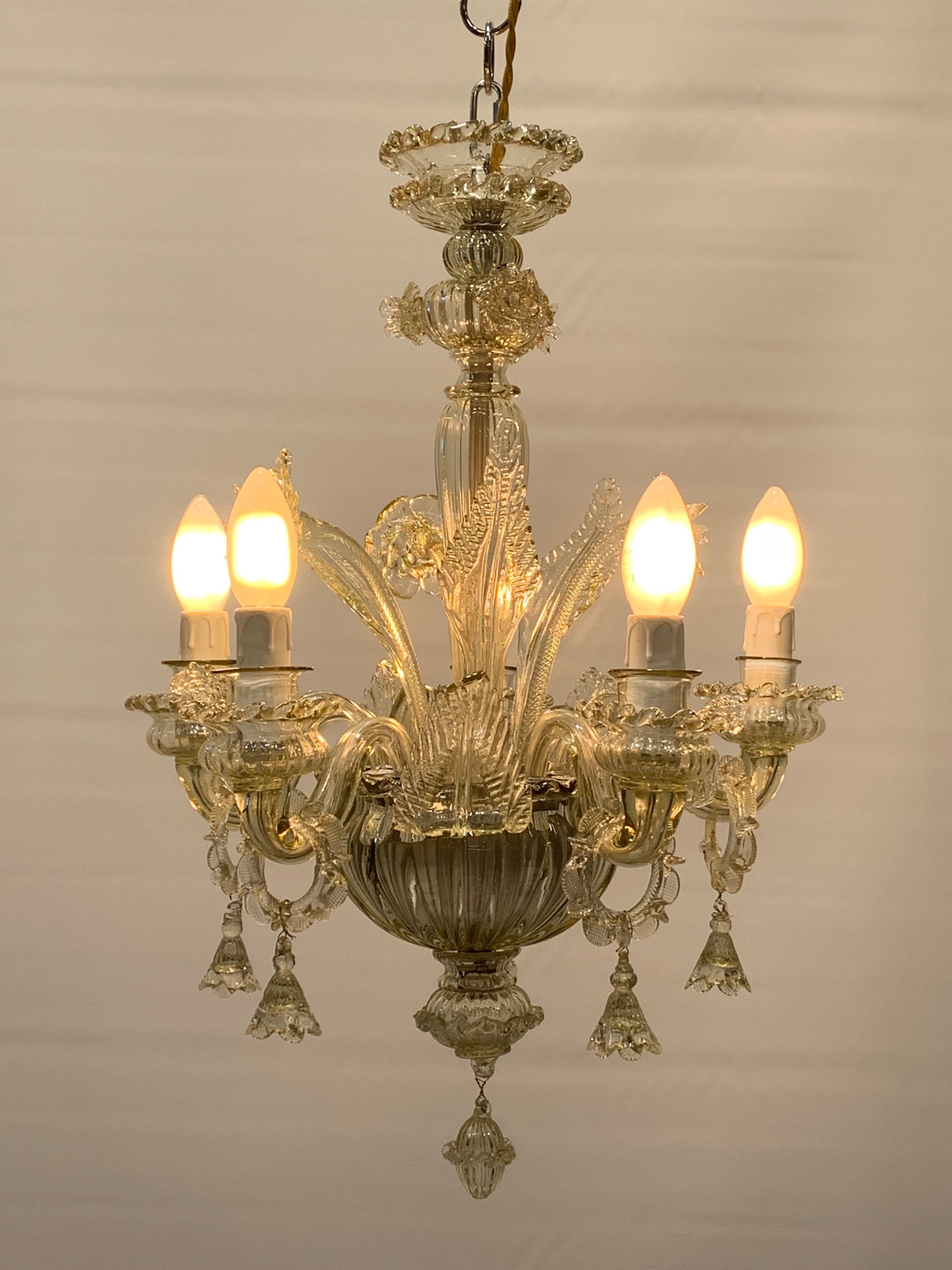 G._Ferro_by_Smoked_Murano_Glass_Chandelier,_5_Light,_Italy,_1950s