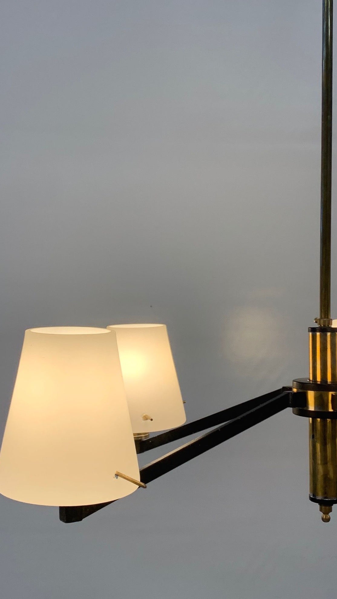Stilnovo_Attributed_Five_Light_Chandelier_in_Black_Metal,_Brass_and_Opaline_Glass,_Italy
