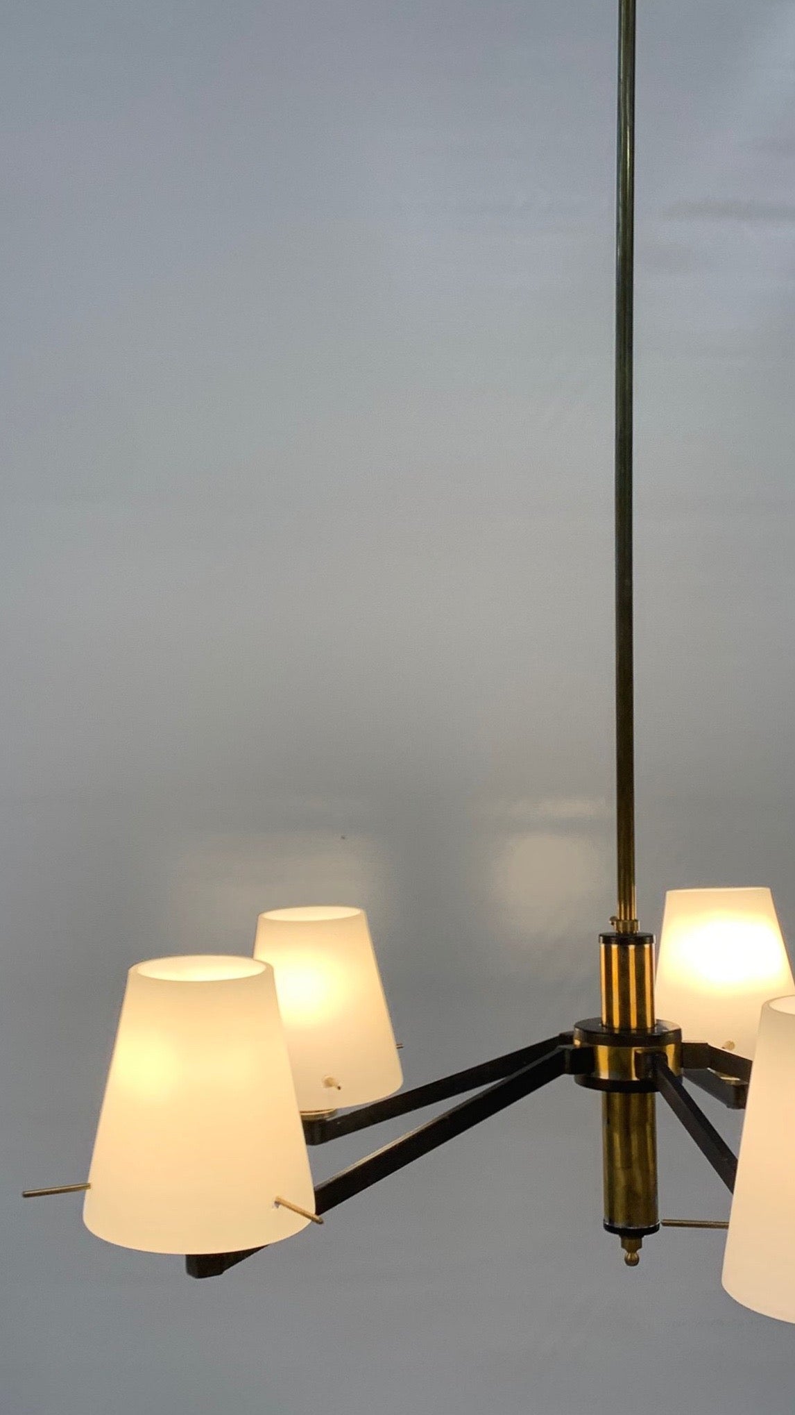 Stilnovo_Attributed_Five_Light_Chandelier_in_Black_Metal,_Brass_and_Opaline_Glass,_Italy