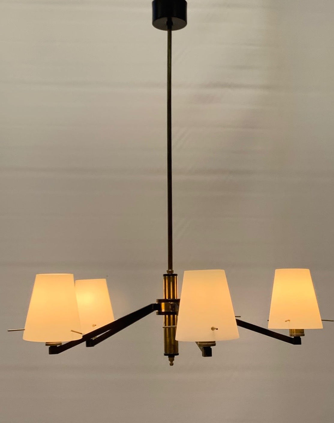Stilnovo_Attributed_Five_Light_Chandelier_in_Black_Metal,_Brass_and_Opaline_Glass,_Italy