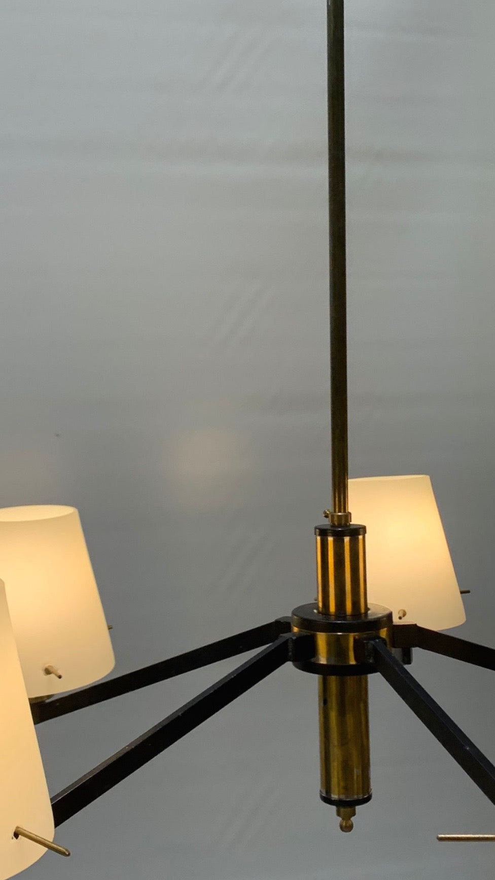 Stilnovo_Attributed_Five_Light_Chandelier_in_Black_Metal,_Brass_and_Opaline_Glass,_Italy