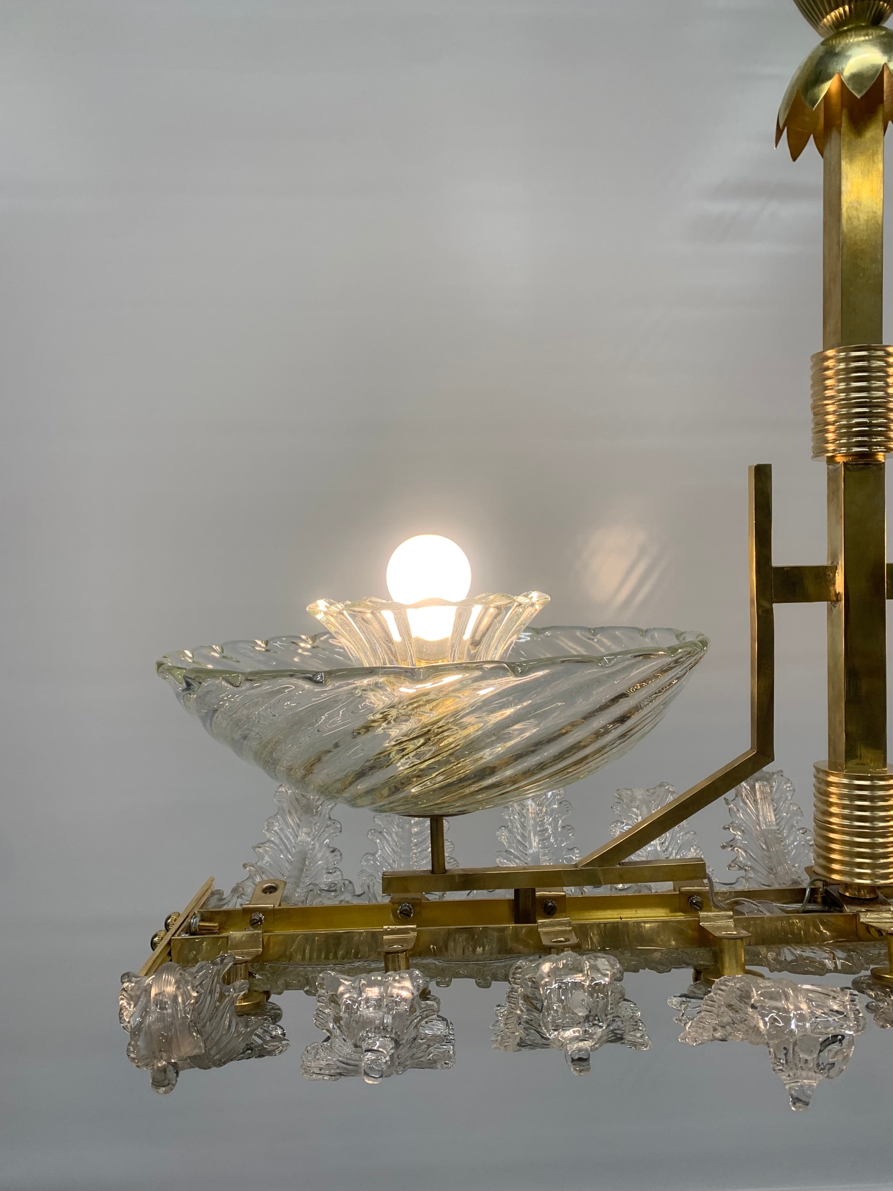 Art_Deco_Pendant_Chandelier_in_Brass_and_Signed_Seguso_Crystal_Glass,_Italy