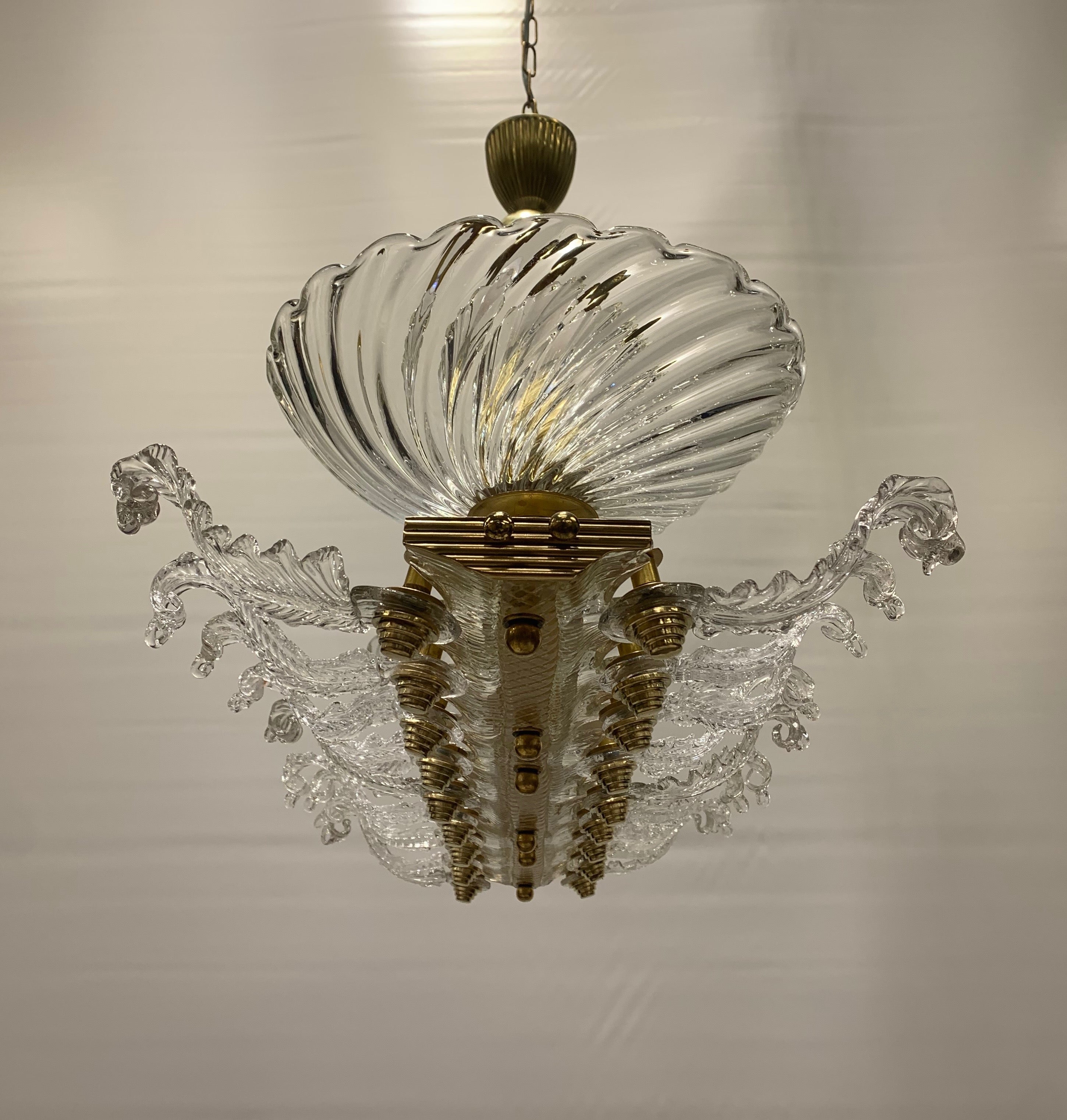 Art_Deco_Pendant_Chandelier_in_Brass_and_Signed_Seguso_Crystal_Glass,_Italy