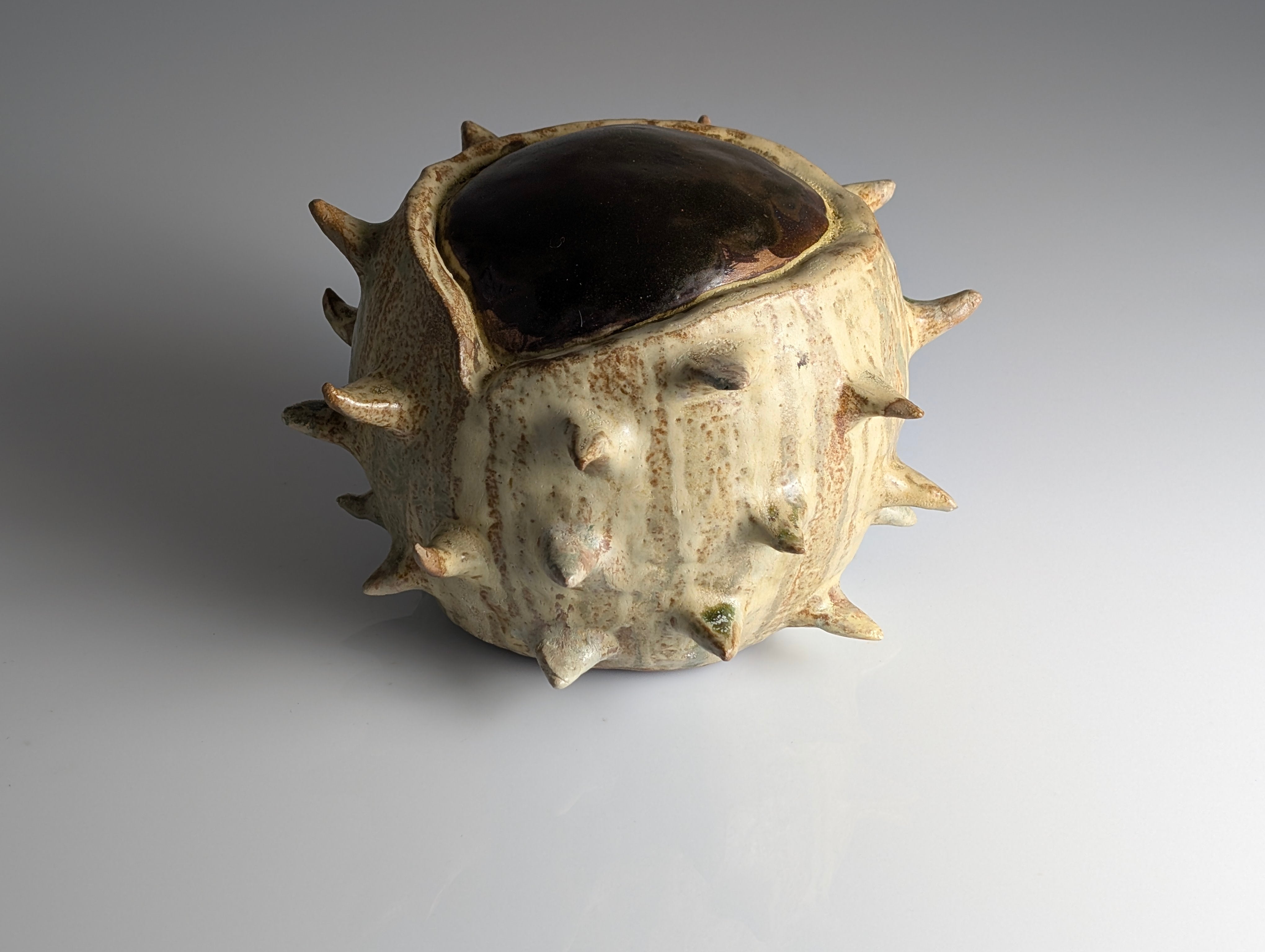 20th-Century_Sculptural_Stoneware_Chestnut_Burr_Object_in_Contrasting_Glazes