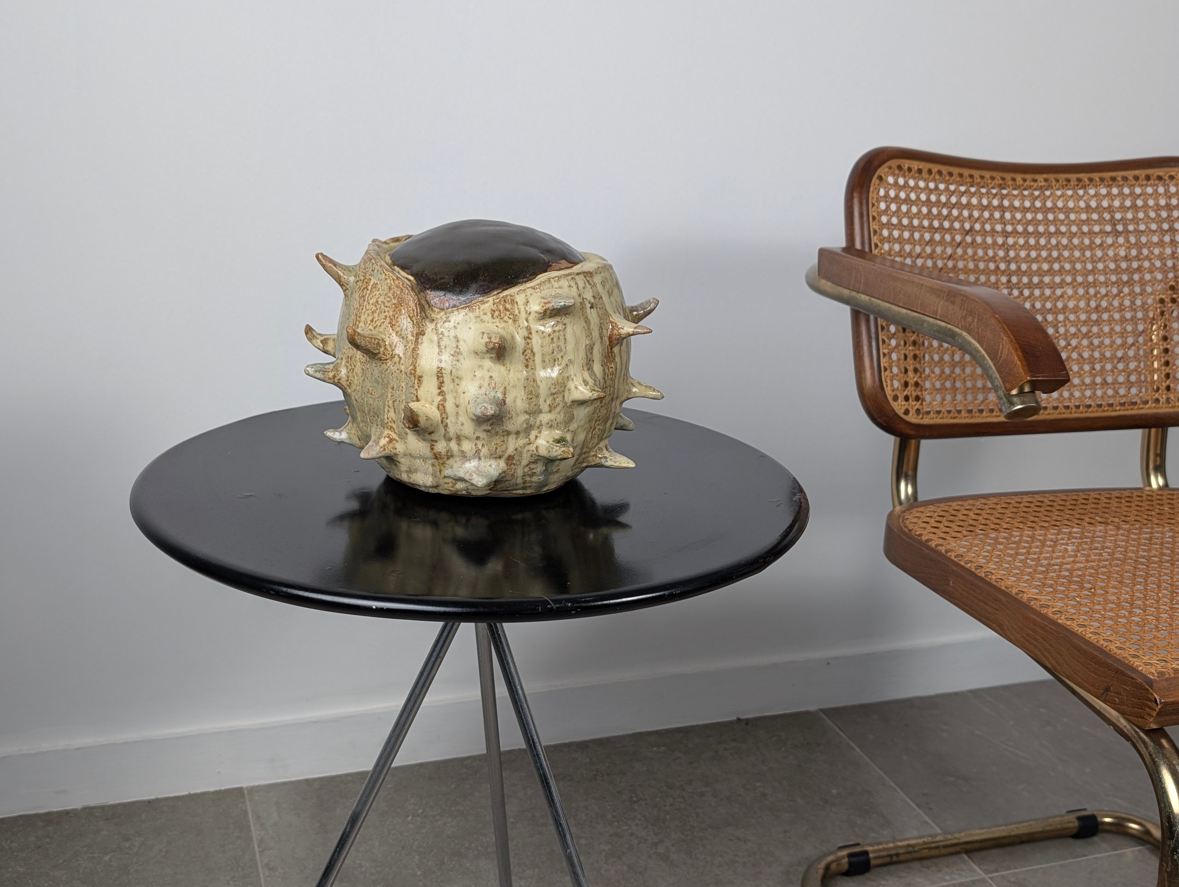 20th-Century_Sculptural_Stoneware_Chestnut_Burr_Object_in_Contrasting_Glazes