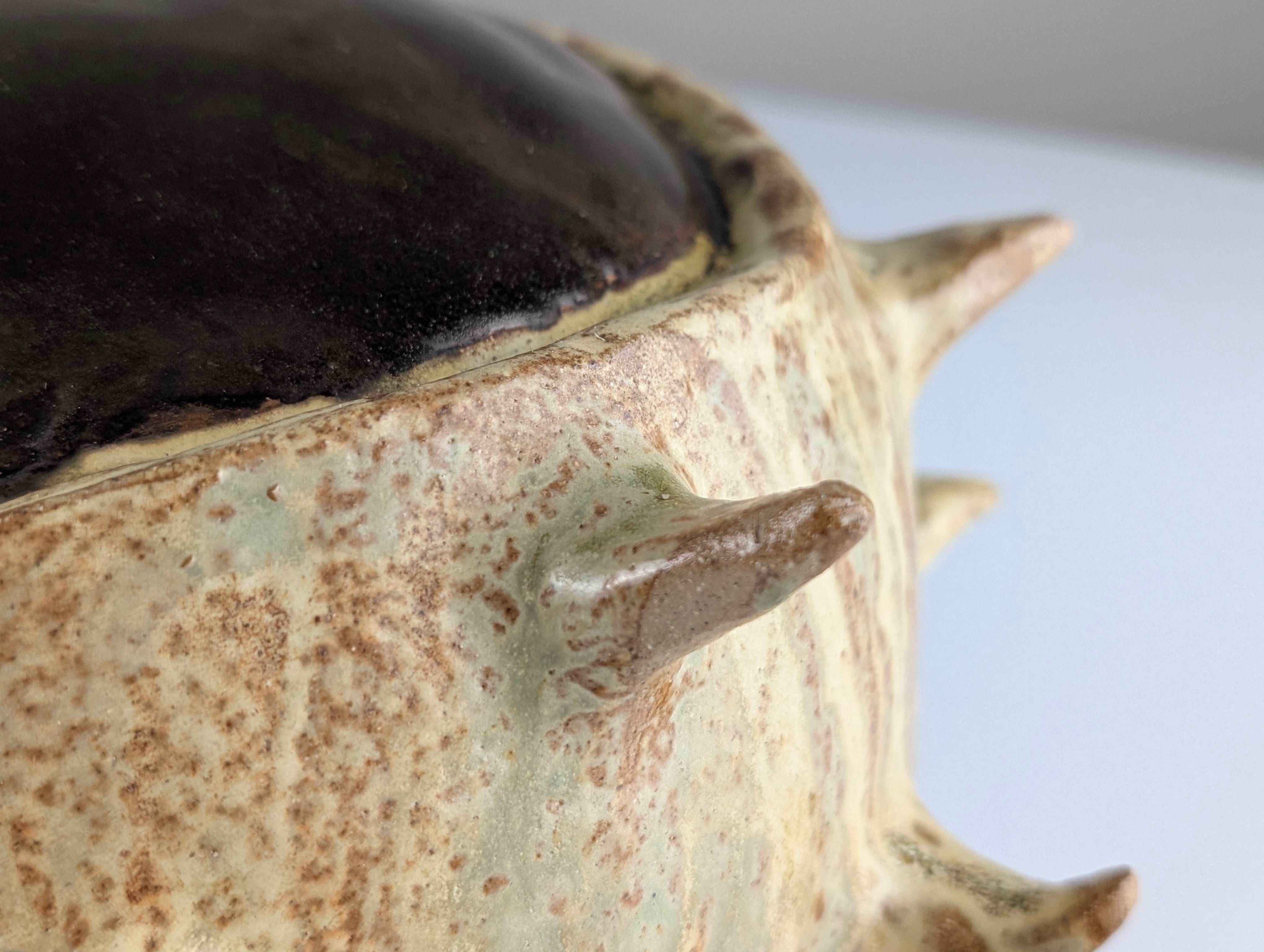 20th-Century_Sculptural_Stoneware_Chestnut_Burr_Object_in_Contrasting_Glazes