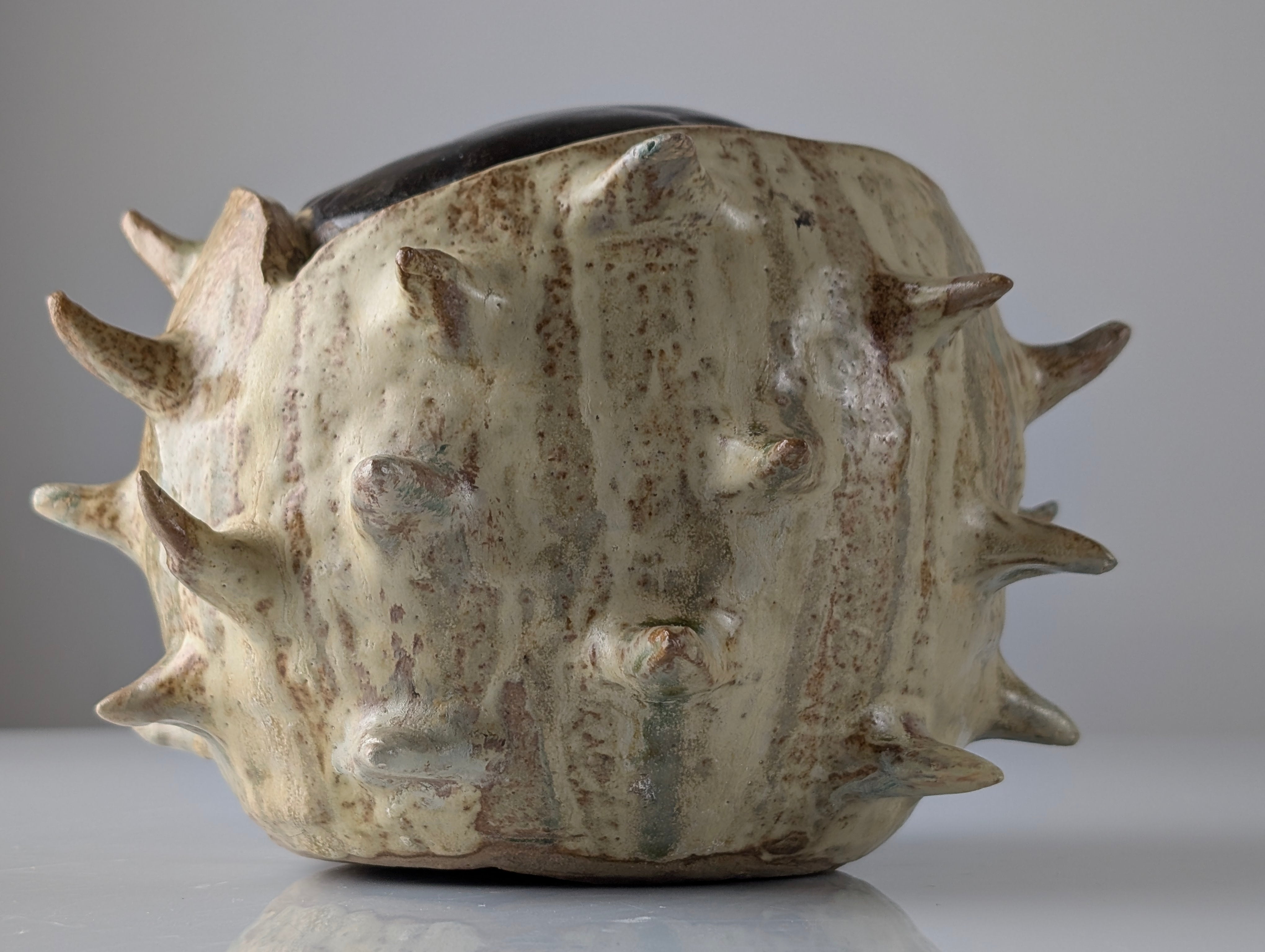 20th-Century_Sculptural_Stoneware_Chestnut_Burr_Object_in_Contrasting_Glazes