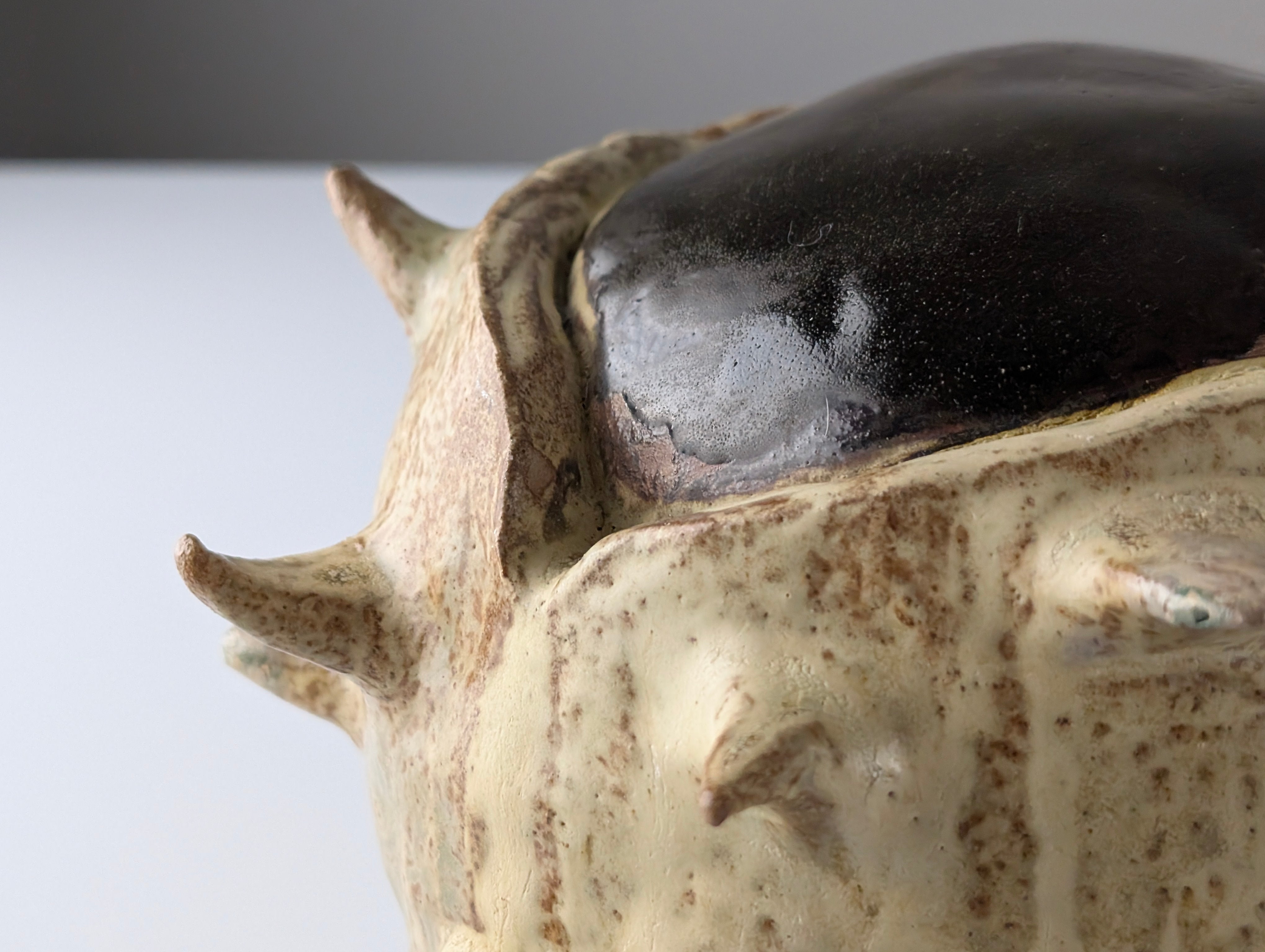 20th-Century_Sculptural_Stoneware_Chestnut_Burr_Object_in_Contrasting_Glazes