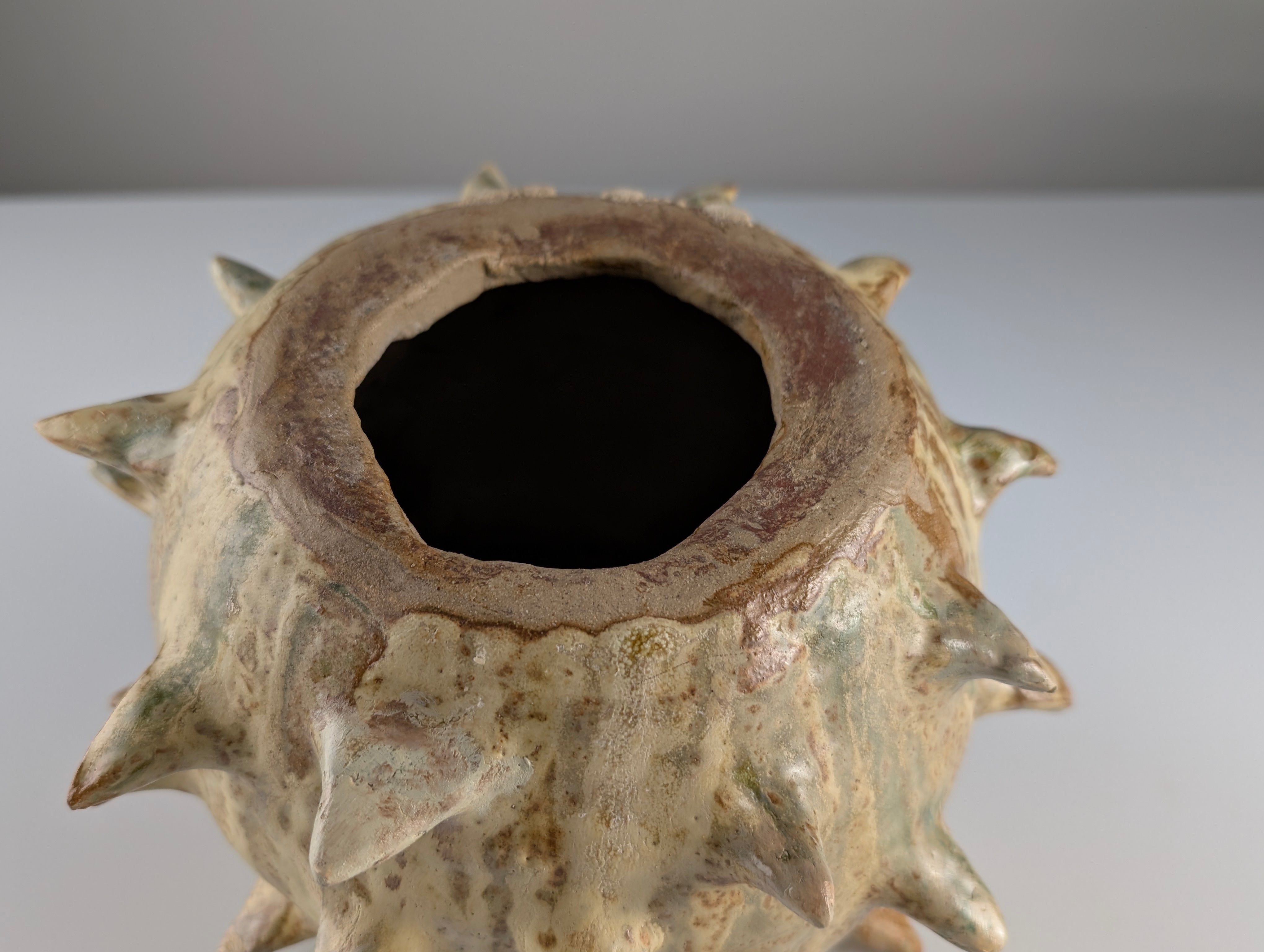 20th-Century_Sculptural_Stoneware_Chestnut_Burr_Object_in_Contrasting_Glazes