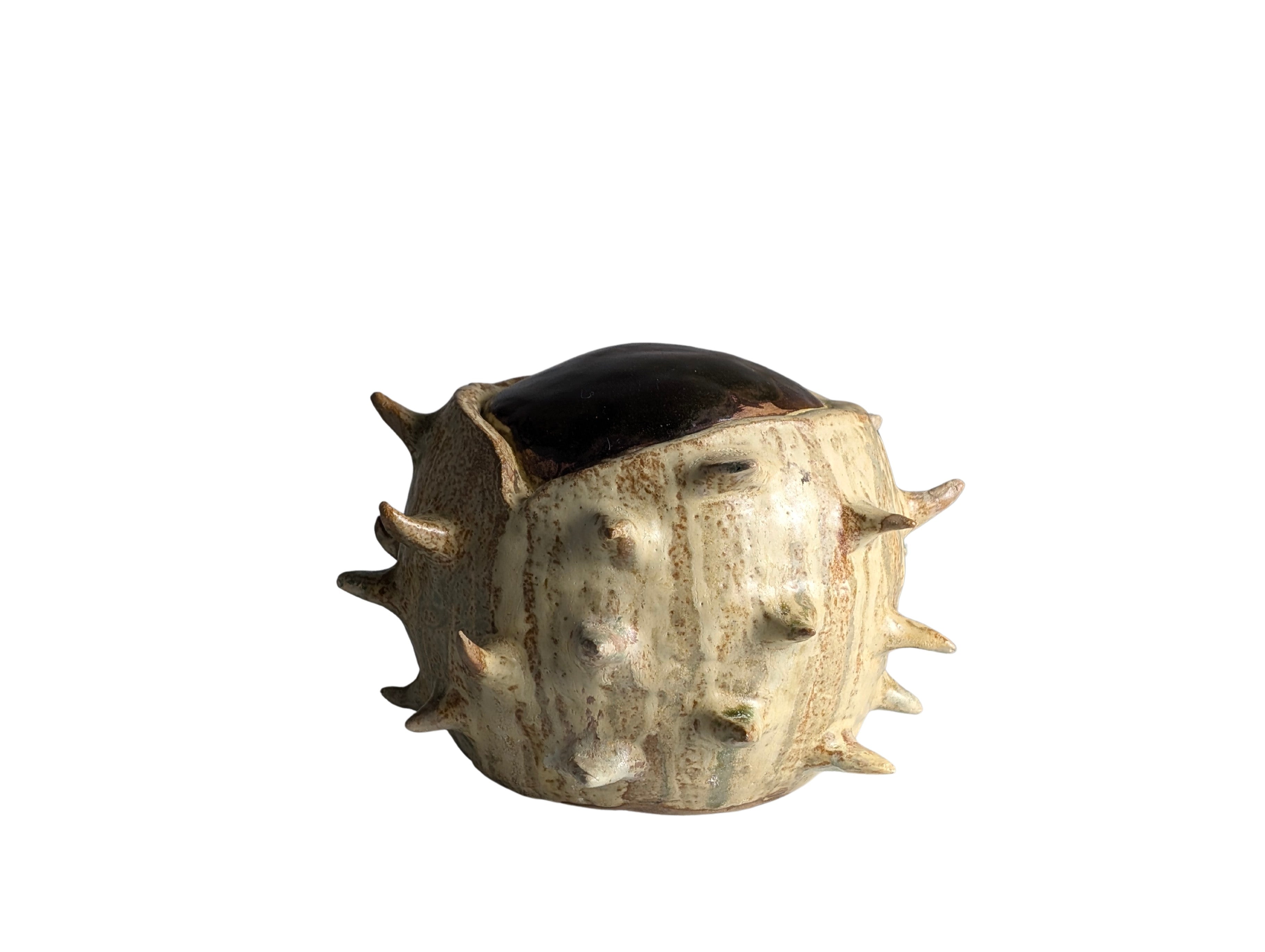 20th-Century_Sculptural_Stoneware_Chestnut_Burr_Object_in_Contrasting_Glazes