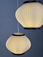 Set_of_2._Ballet_Pendant_Lamps_by_Lars_Schiøler_for_P.J._Høyrup_A/S,_Brown_and_White_PVC,_Denmark,_1970s