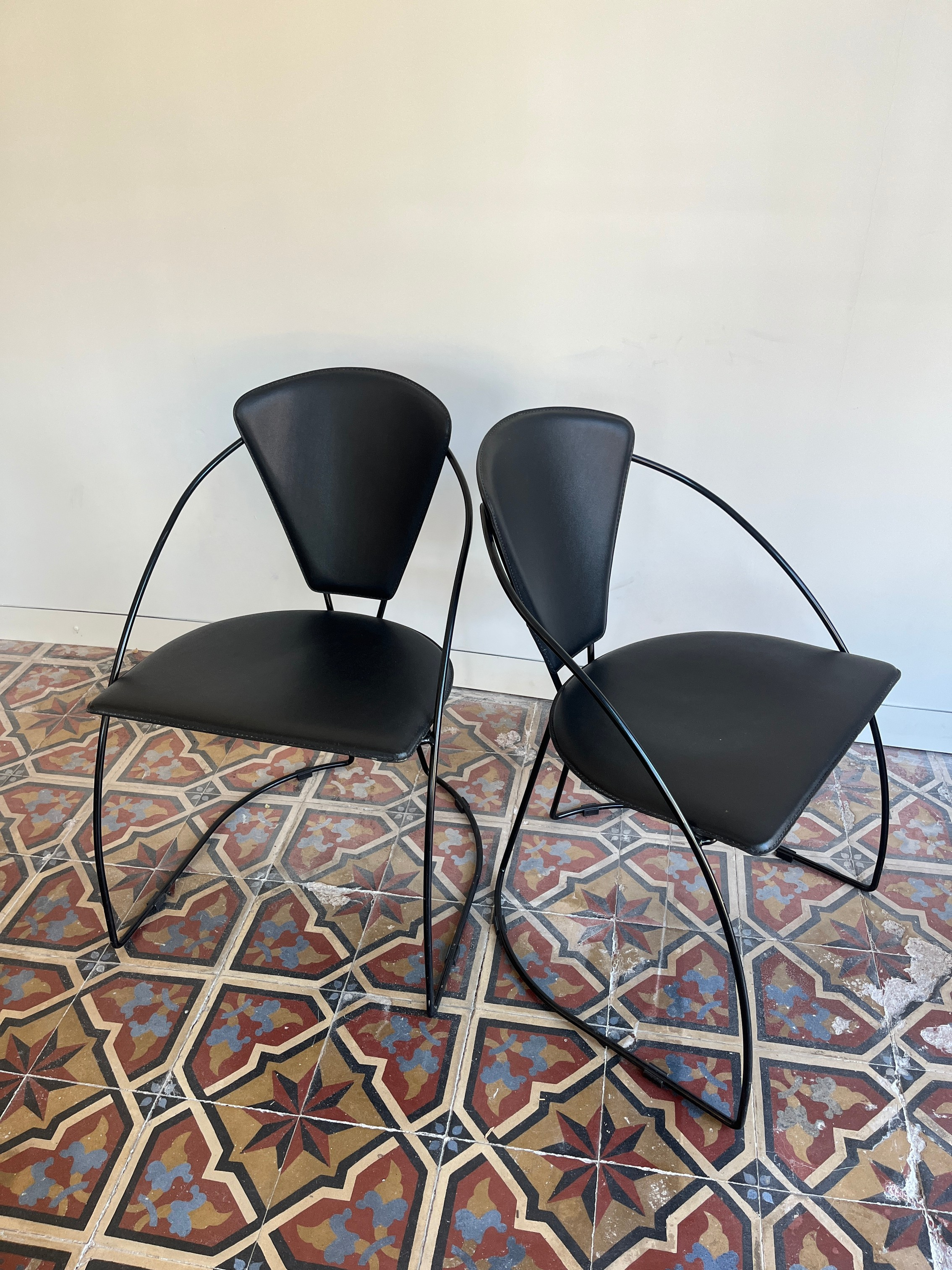 Set_of_4_Arrben_Italian_Dining_Chairs_in_Leather_and_Metal,_1980s