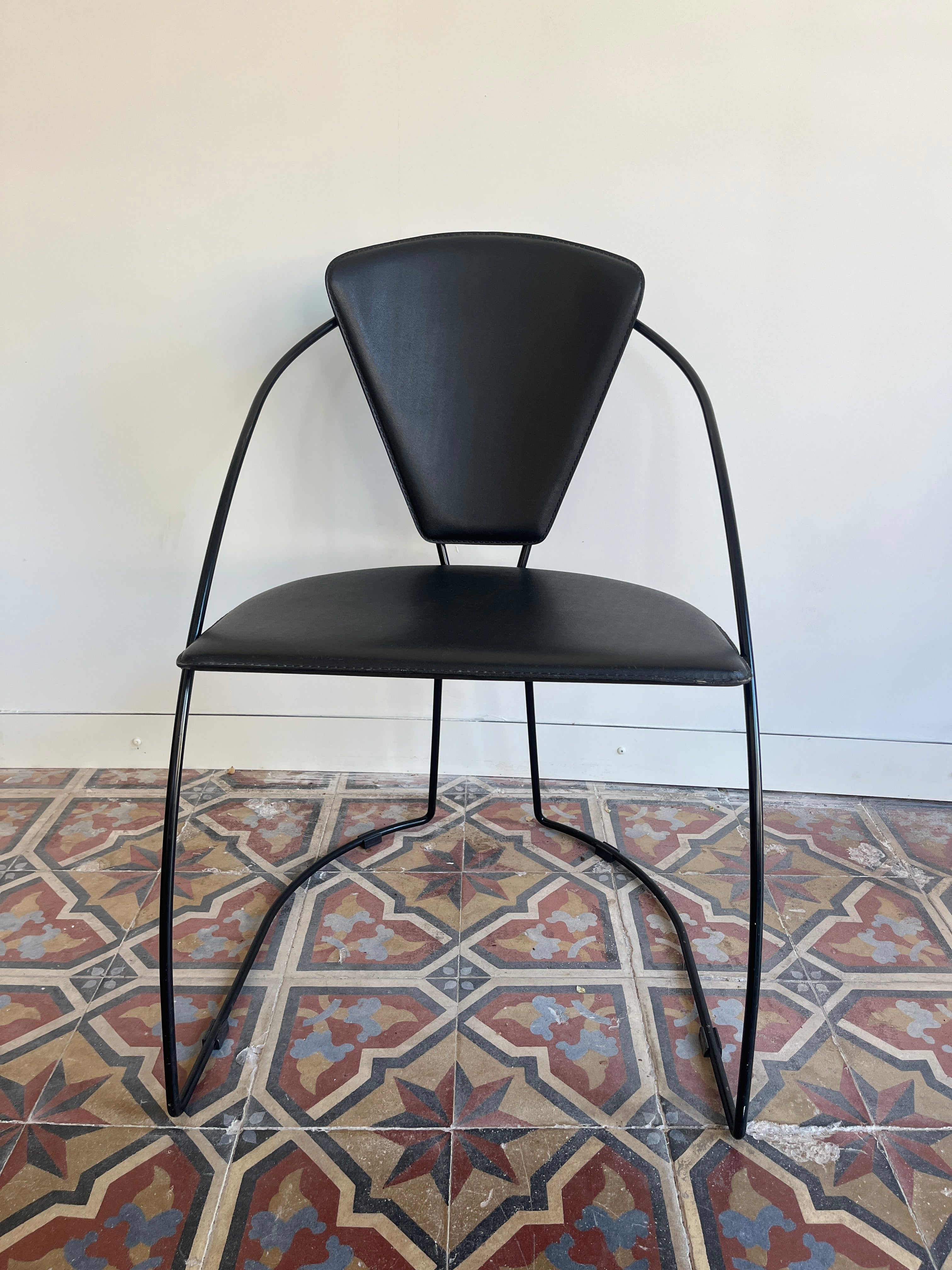 Set_of_4_Arrben_Italian_Dining_Chairs_in_Leather_and_Metal,_1980s