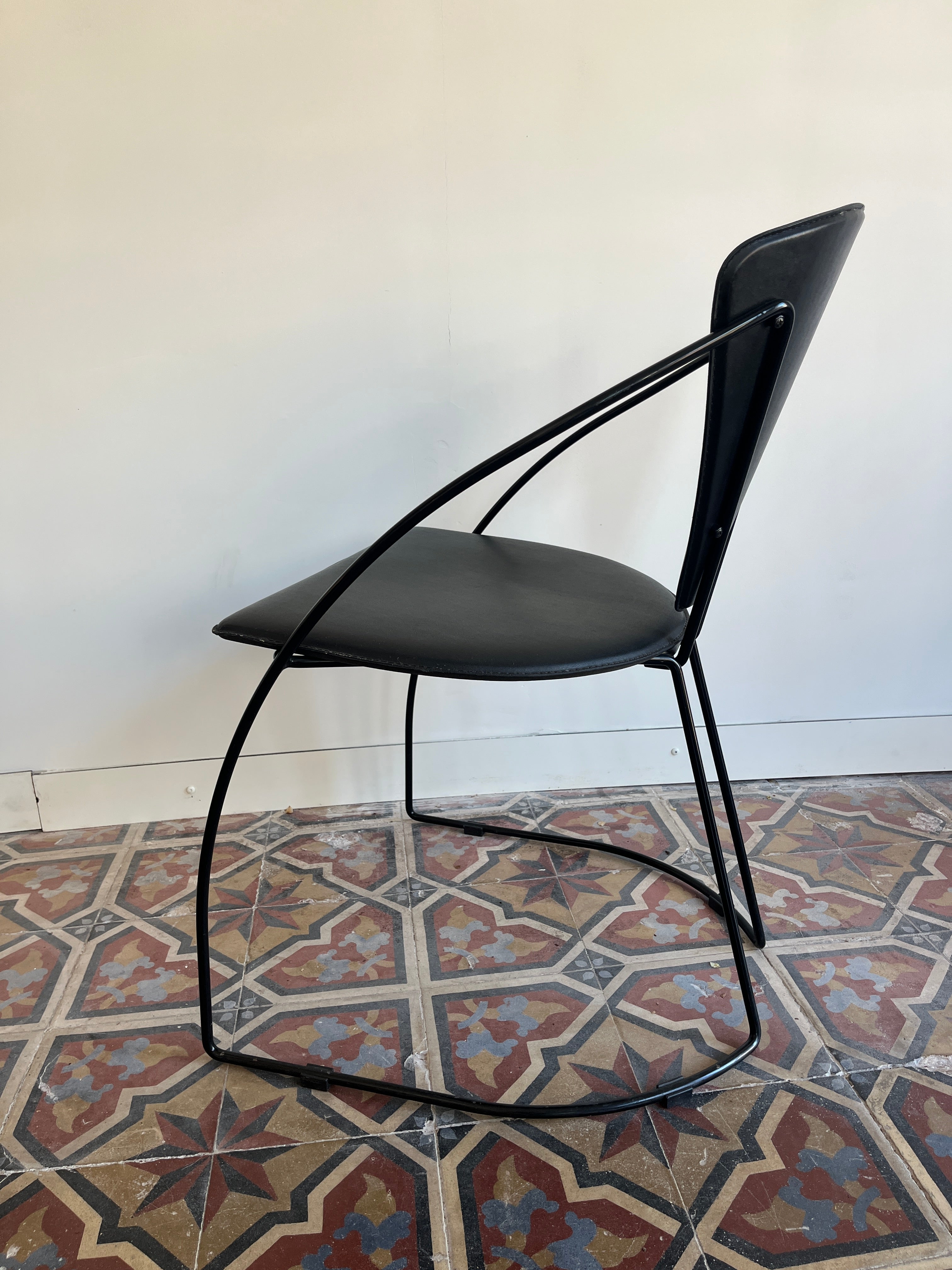 Set_of_4_Arrben_Italian_Dining_Chairs_in_Leather_and_Metal,_1980s