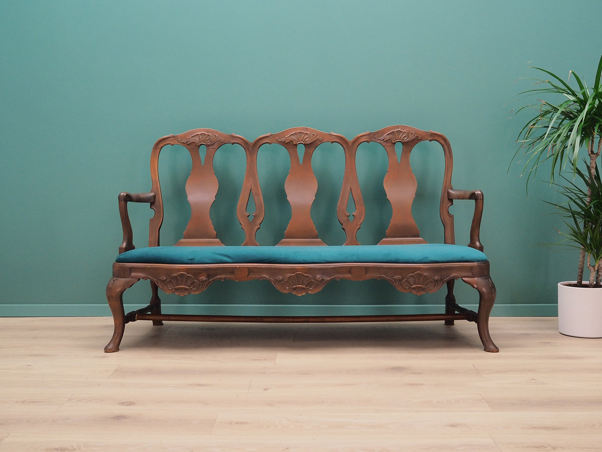 Danish_Chippendale_Living_Room_Set_in_Walnut_and_Green_Velour,_1970s