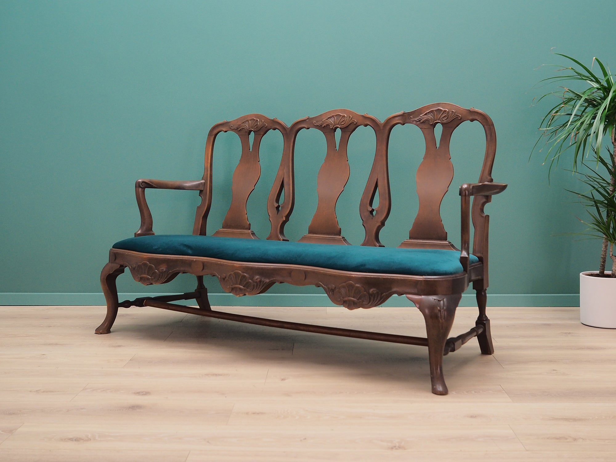 Danish_Chippendale_Living_Room_Set_in_Walnut_and_Green_Velour,_1970s