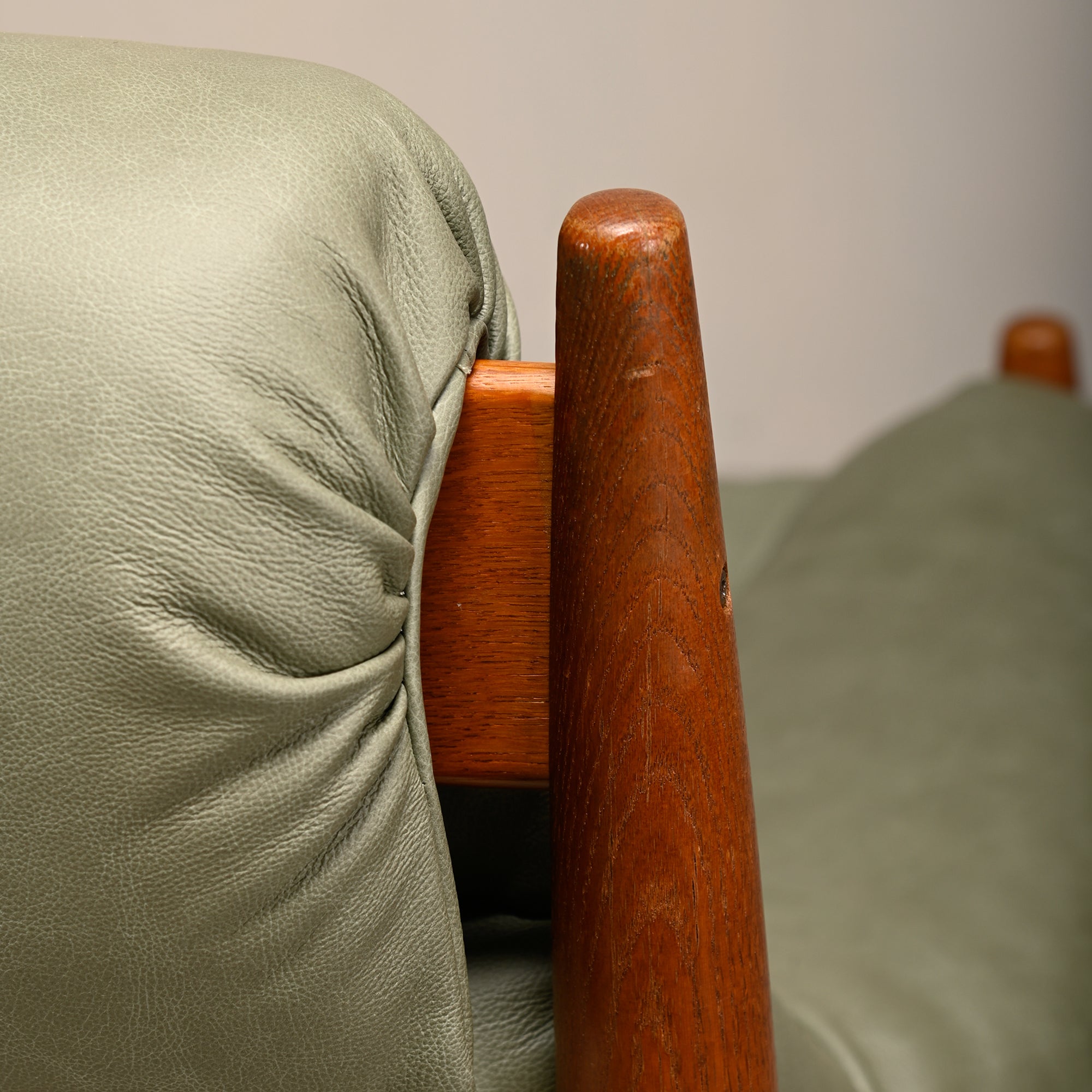 Set_of_Brazilian_Style_Oak_Lounge_Chair_and_Ottoman_in_Sage_Green_Leather,_1970s